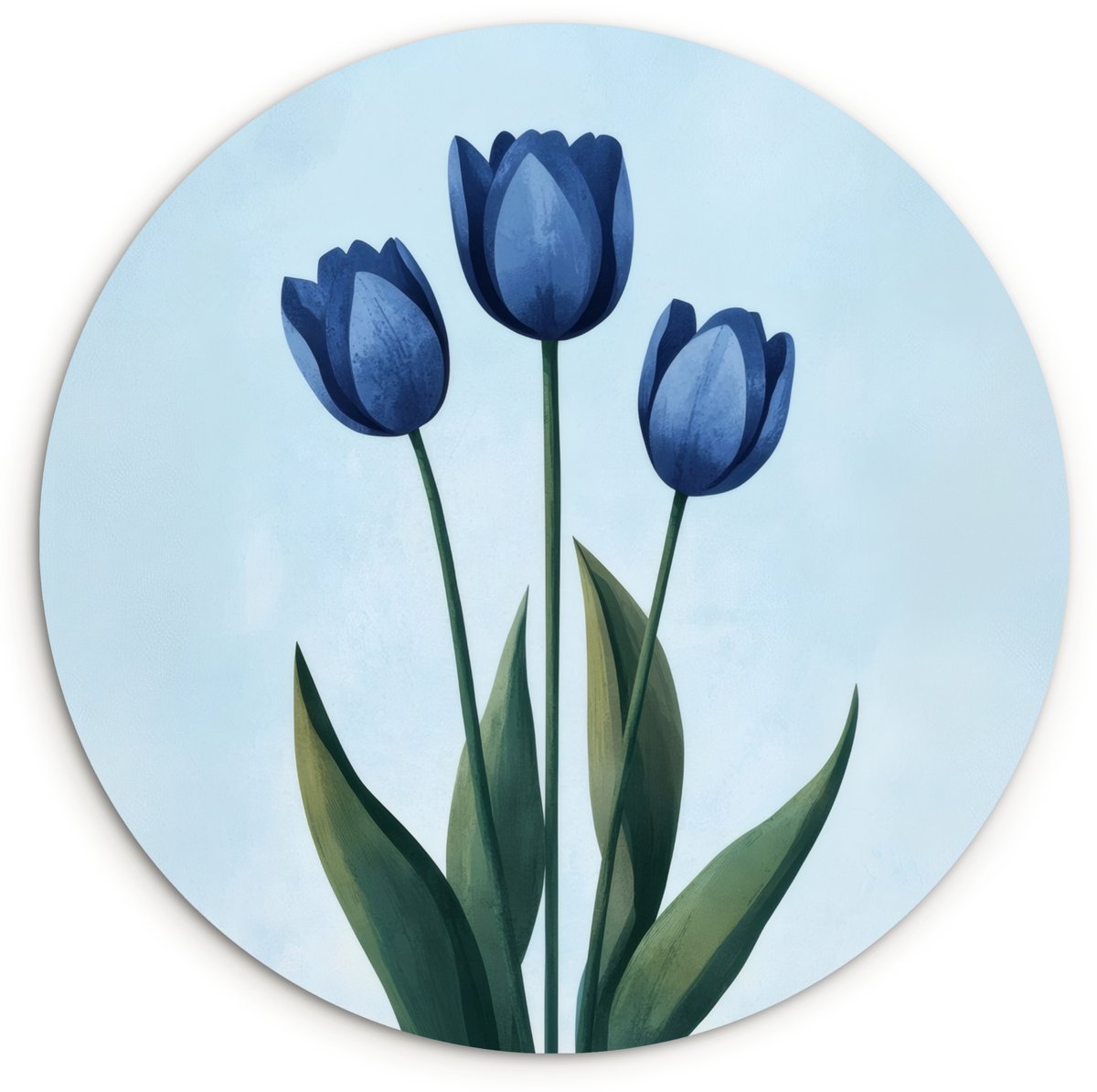 WallCircle Wandcirkel 60x60 cm - Muurcirkel Tulpen - Blauw - Bladeren - Muurdecoratie woonkamer - Wanddecoratie slaapkamer - Kamer decoratie accessoires - Ronde schilderijen
