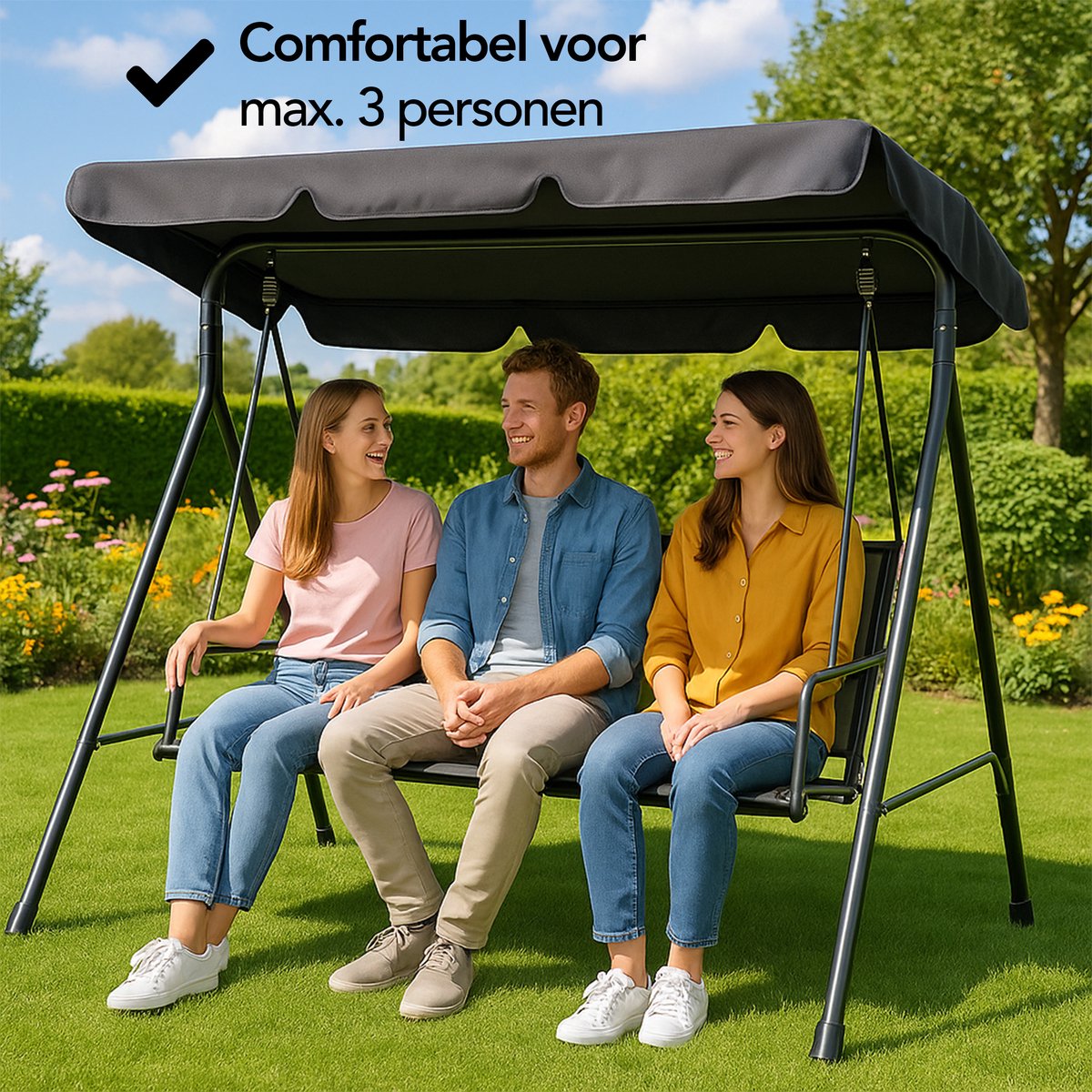 YITAHOME Canopy schommelstoel, 3-zits tuinstoel, schommelstoel voor buiten met verstelbare luifel en afneembaar kussen voor terras aan het zwembad, 270 kg laadbaar, 170 x 110 x 153 cm, bruin