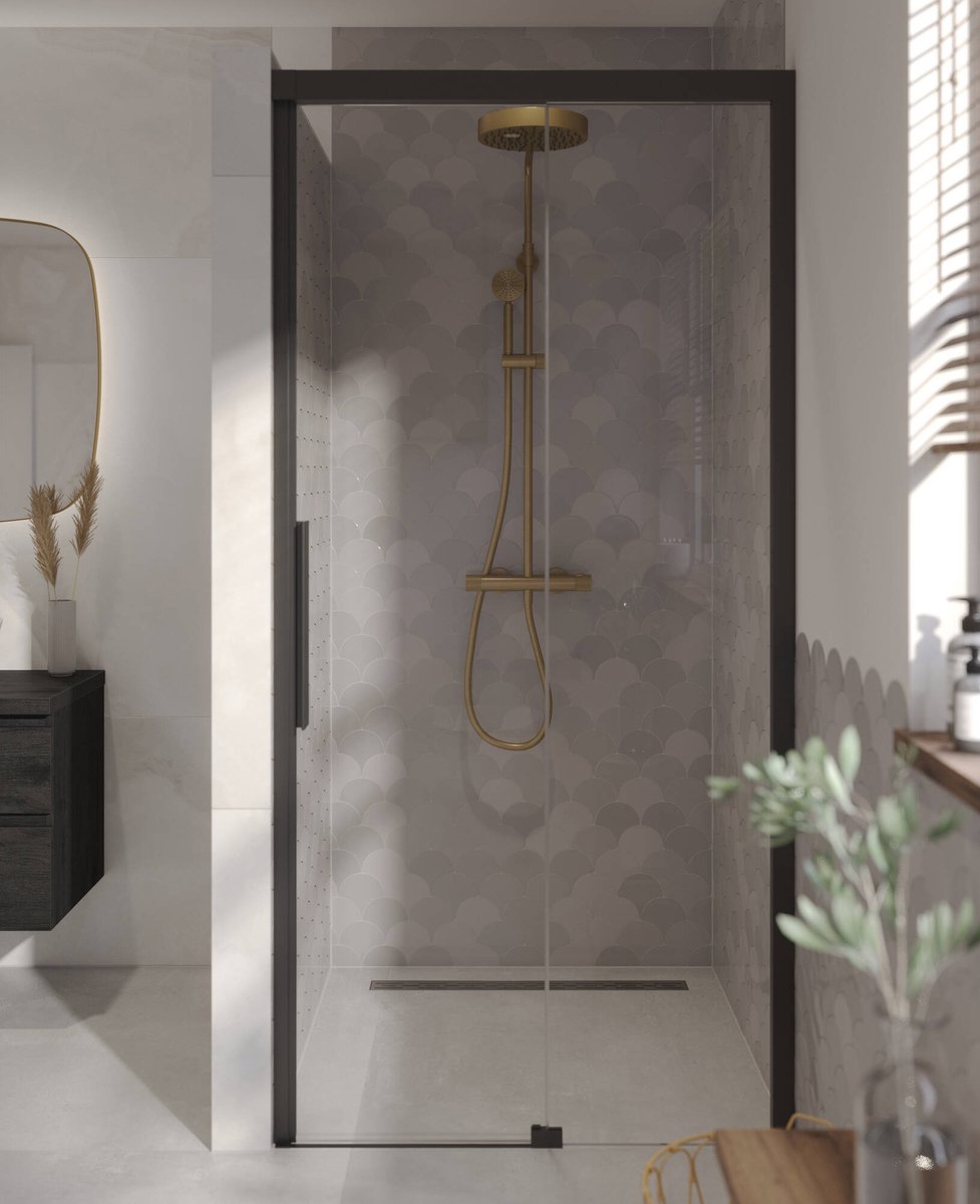 Ben IMotion Douchedeur - Schuifdeur - Rechts - 120x206 cm - Antikalk - Mat Zwart - Veiligheidsglas