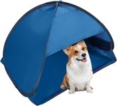 Draagbare Pop Up Camping Tent Blauw voor Honden en Katten - Buiten Speelhuisje met Zonnescherm - Geschikt voor Puppy's, Kittens en Andere Kleine Dieren
