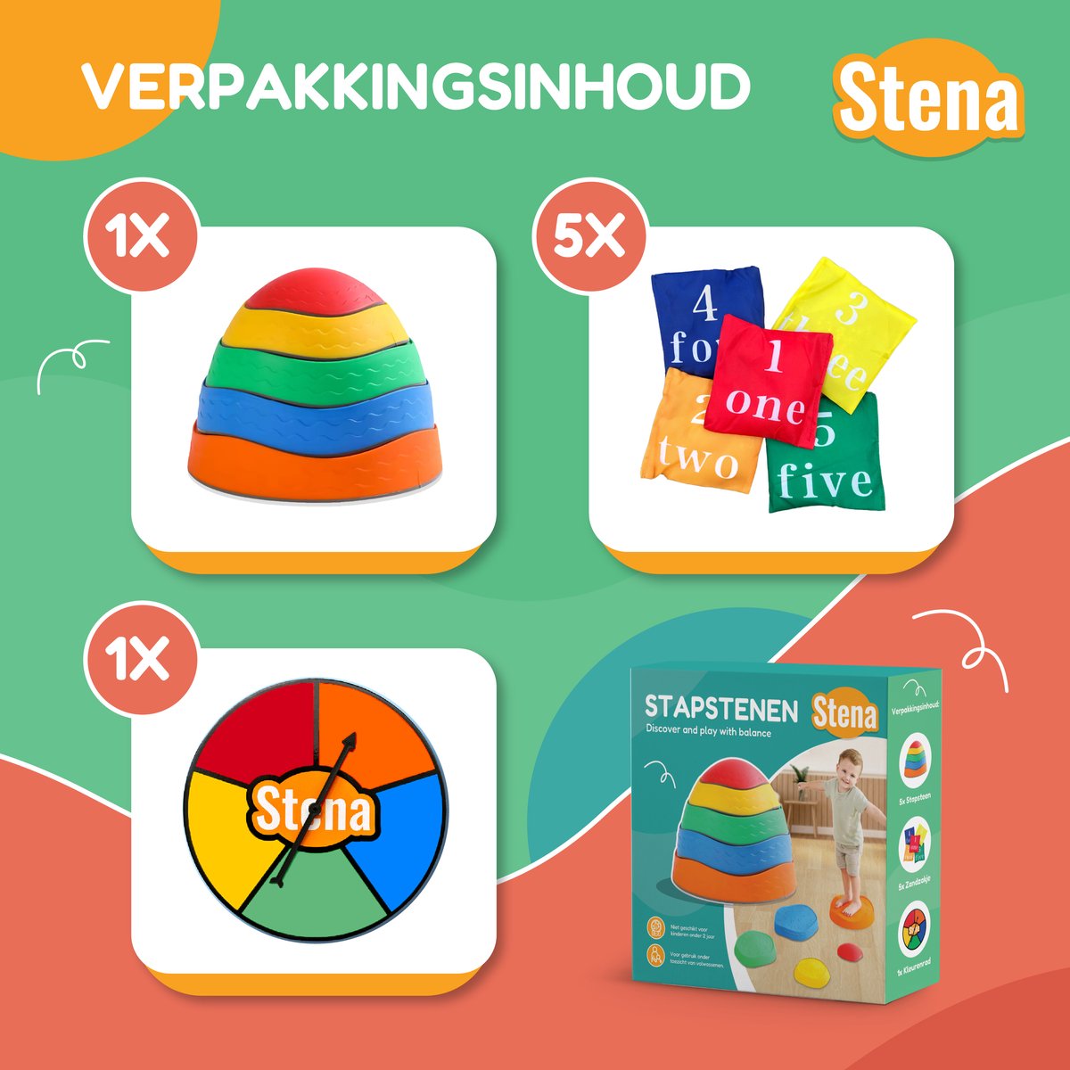 Stena Stapstenen + Zandzakjes + Kleurenrad - Stapelstenen - Rivierstenen - Voor Kinderen - Stepping Stones - Balansstenen - Balansspeelgoed - Heuveltoppen - Educatief/Montessori Speelgoed - Evenwicht — afbeelding 8