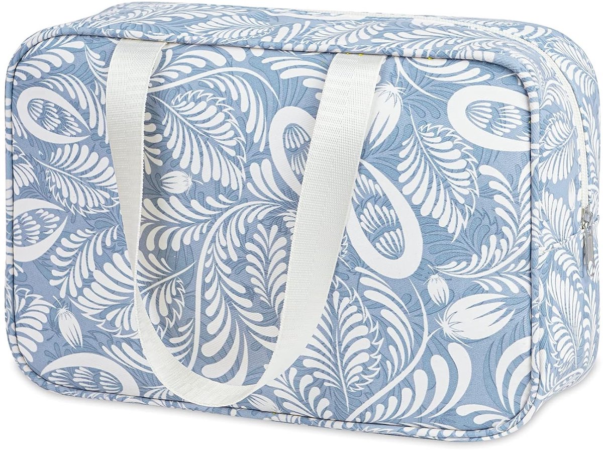 Ibenzoa® Uitgebreid Cosmetische Set Reisetassen Organizer voor Vrouwen - Blauw Blad Design