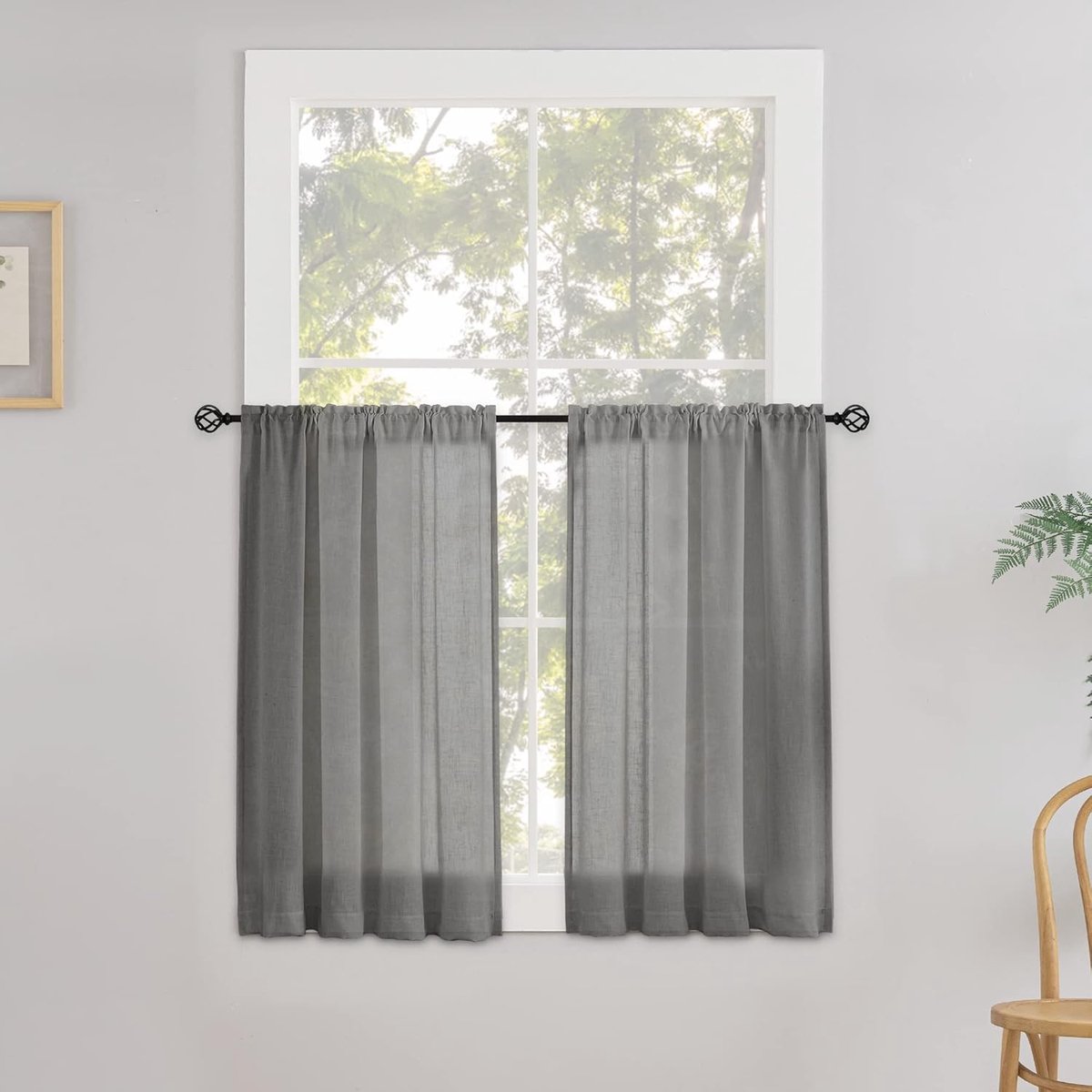 Ibenzoa Semi-Transparante Grijze Bistro Gordijnen - Set van 2, 120 x 60 cm - Lichtdoorlatende Stoffen voor Diverse Interieurs grijs