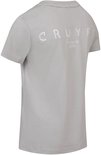 Grijze t-shirt met witte geborduurde tekst 'CRUYFF FUTSOL LUX EST 1979' op de achterkant.