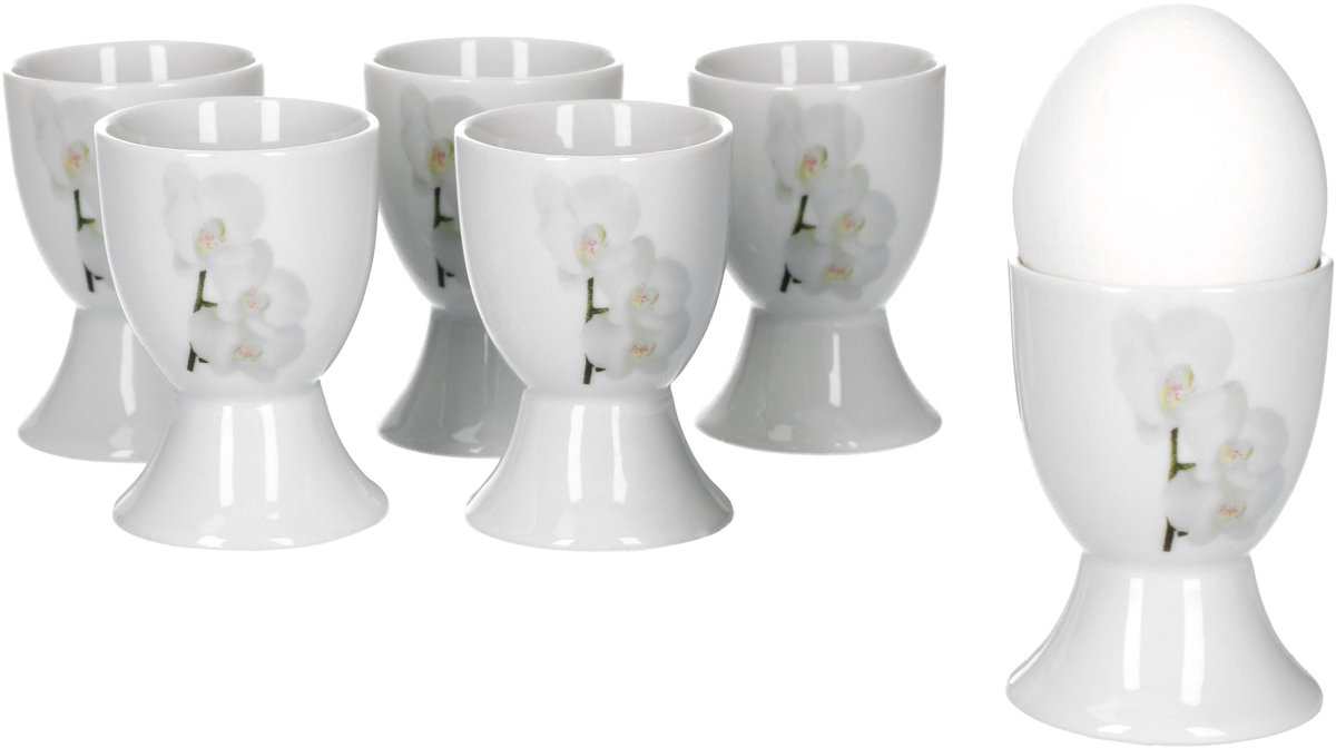 Set van 6 eierdopjes Vanda witte orchidee 4,8cm