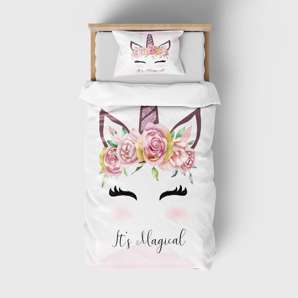 Unyqoos Beddengoedset voor Kinderen met Eenhoornprint - Zachte en Ademende Microvezel, 2-delig, 135 x 200 cm kleur d