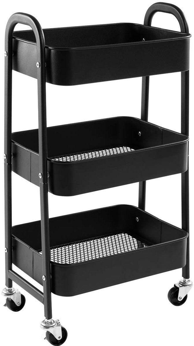 Unyqoos ® Multifunctionele Metalen Opbergwagen met Wielen voor Diverse Ruimtes en Doeleinden, Zwart