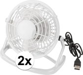 2x Mini ventilator wit - USB aansluiting - tafelventilator
