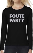 Foute Party zilver glitter t-shirt long sleeve zwart voor dames - Foute Partyshirt met lange mouwen XL
