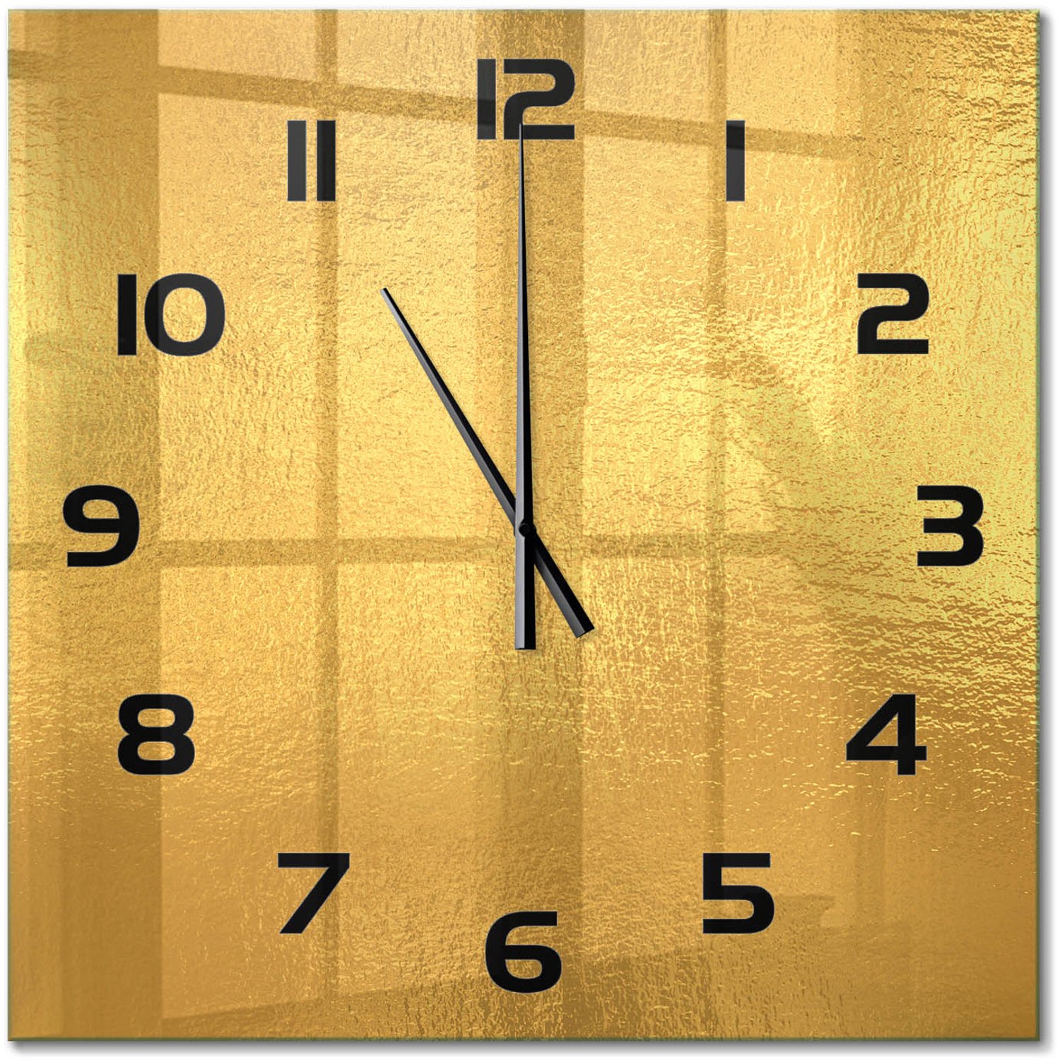 TULUP Wandklok - Achtergrond van goudfolie Decoratieve Glazen Klok - 60x60 cm - Gouden Glazen Wandklok Design - Zwarte handen - Vierkante Klok - Glazen Klok Met Print - Wandklok Glas Met Motief