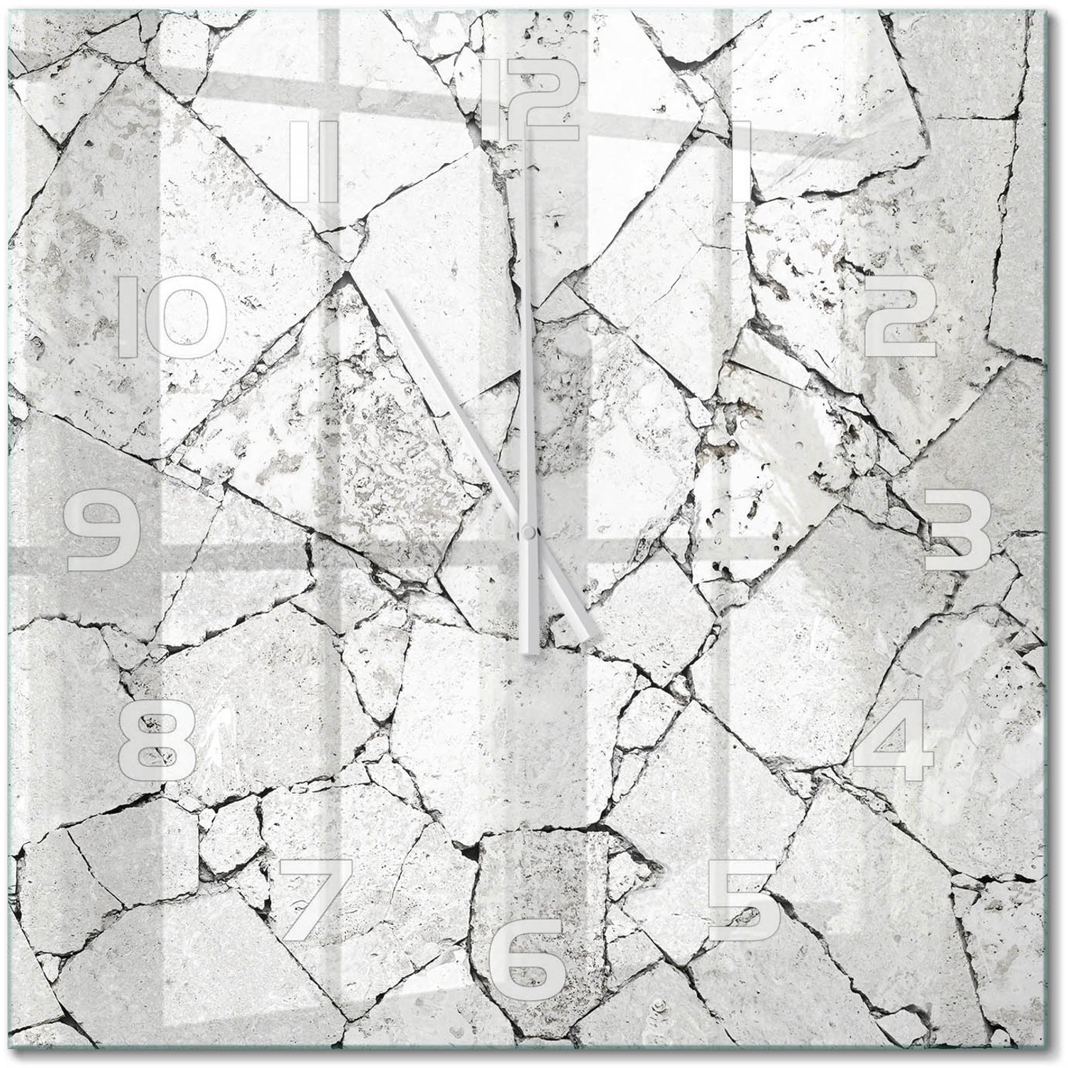 TULUP Wandklok - Stenen muur Glazen Klok Met Print - 60x60 cm - Wit Wandklok Glas Met Motief - Witte handen - Vierkante Klok - Wandklok Glas Decoratie - Gekleurde Glazen Klok