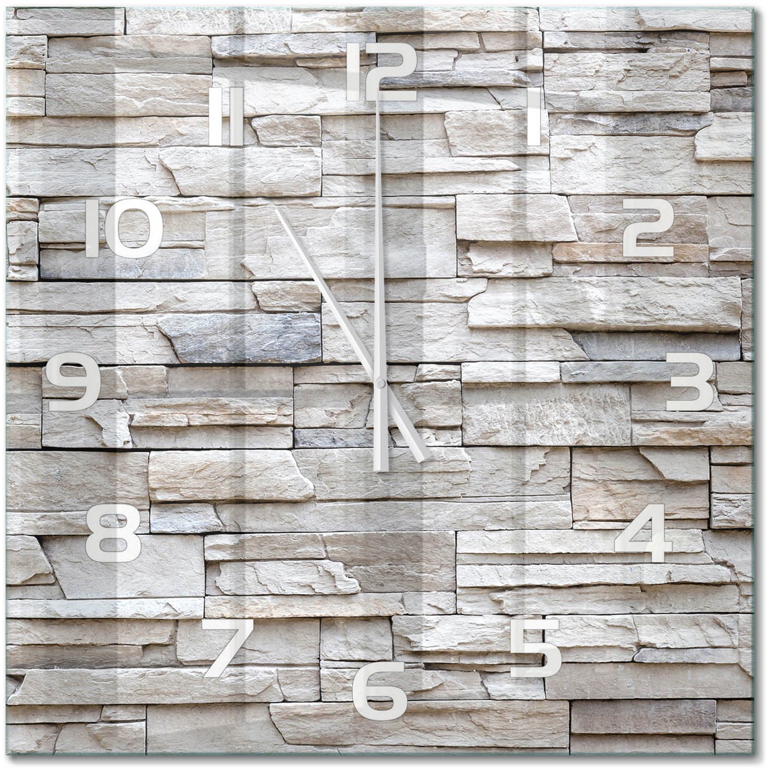 TULUP Wandklok - Stenen muur Wandklok Glas Met Motief - 60x60 cm - Beige Decoratieve Glazen Klok - Witte handen - Vierkante Klok - Gekleurde Glazen Klok - Glazen Klok Met Print