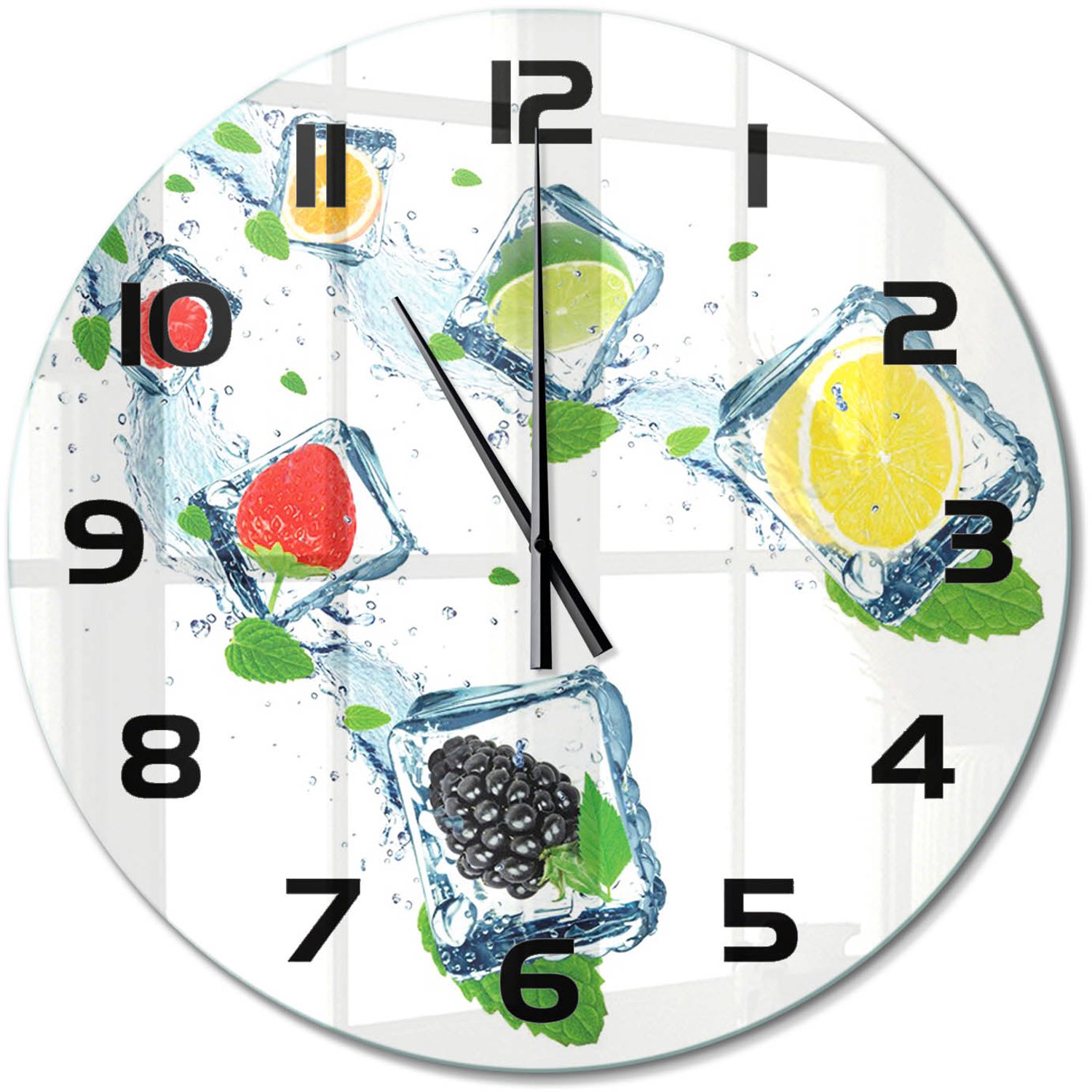 TULUP Wandklok - Fruit in blokjes Glazen Klok Met Print - fi60 cm - Veelkleurig Wandklok Glas Met Motief - Zwarte handen - Ronde Klok - Wandklok Glas Decoratie - Gekleurde Glazen Klok