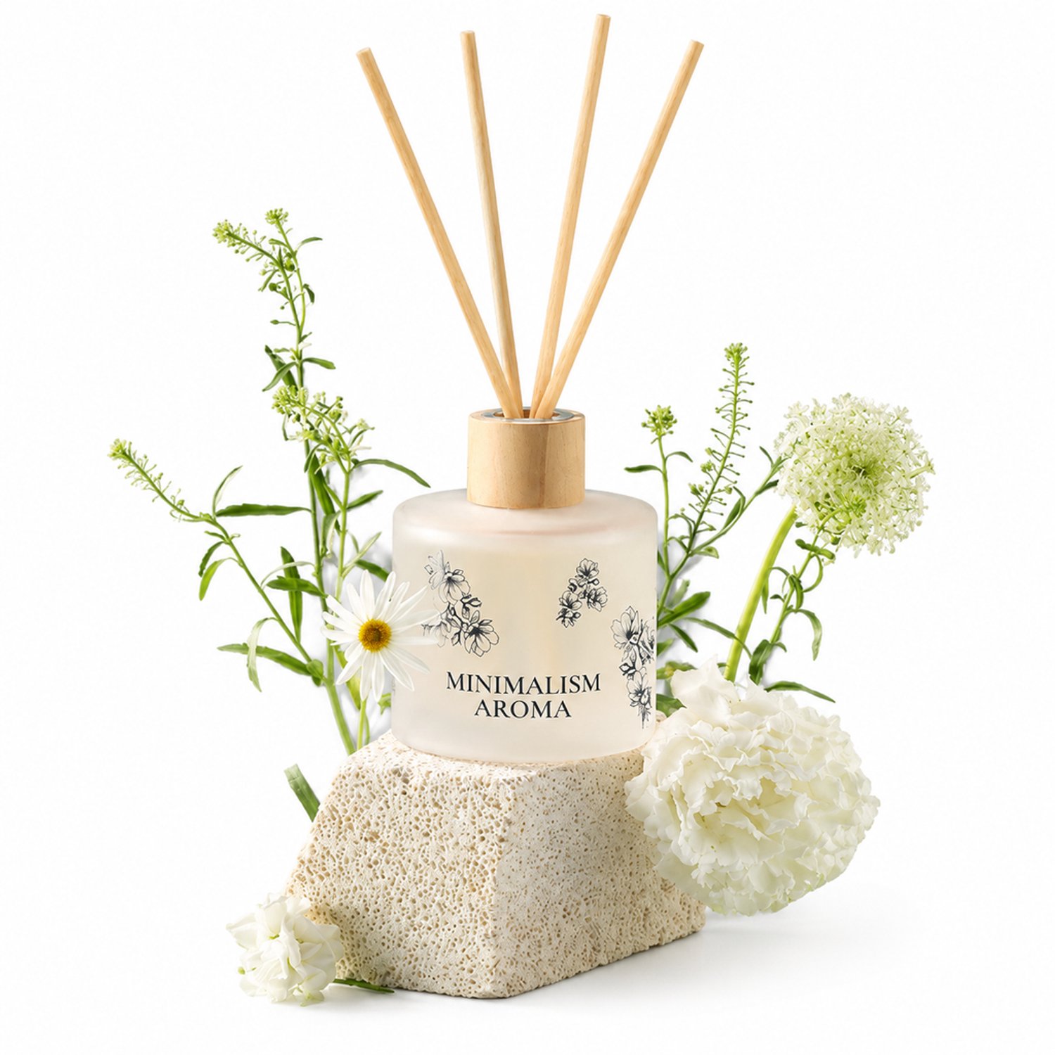 SWGOTA Geurstokjes gardenia 200 ml - Crèmekleurige fles met bloemenmotief voor slaapkamer en toilet