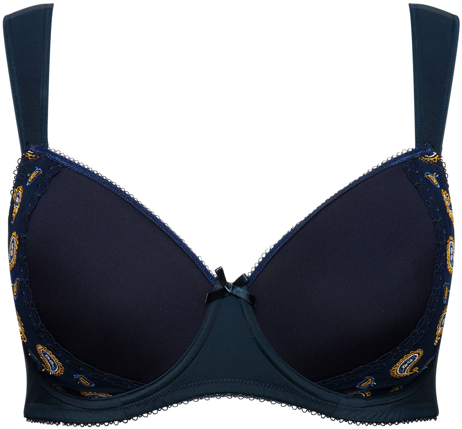 Ulla Popken Dames - Beugelbeha paisley-patroon spacercups - Nachtblauw