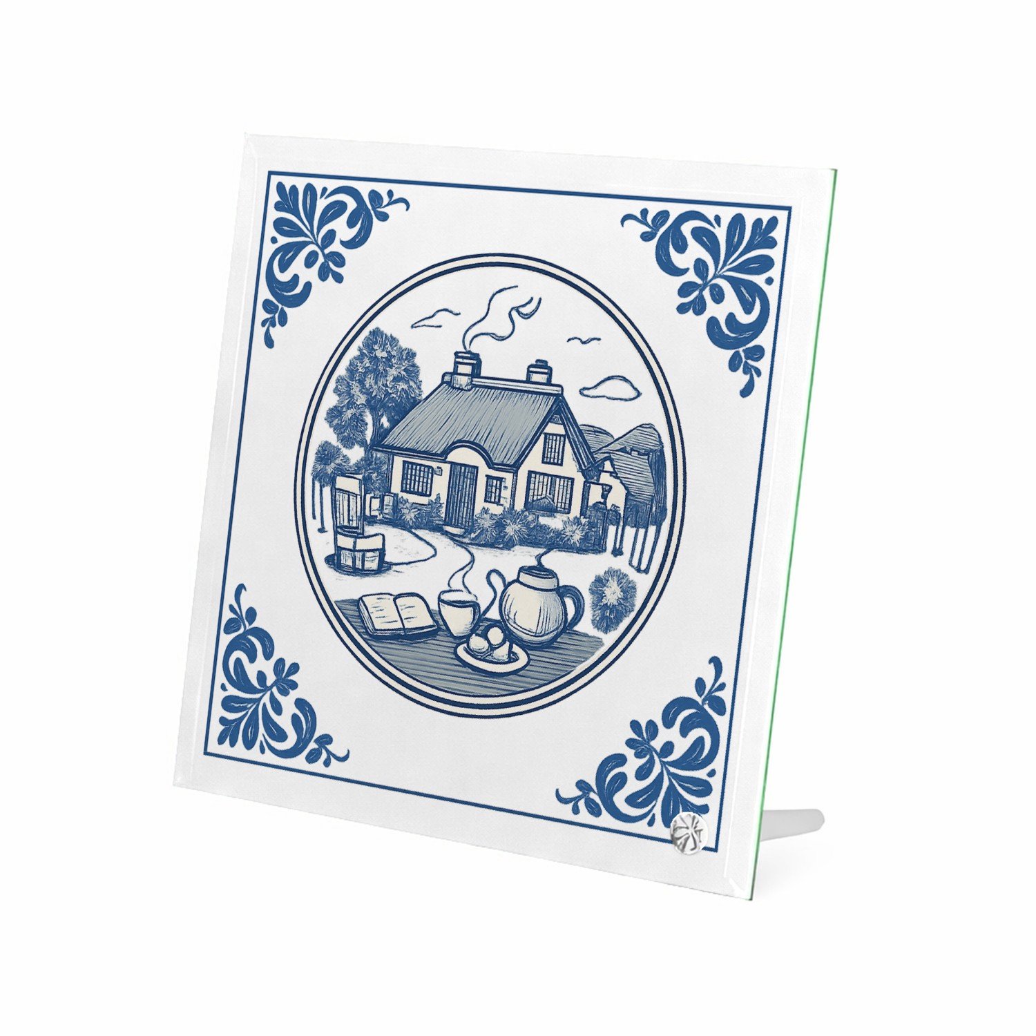 Mr Cadeautjes Glasframe 20 x 20 - design Rond kader met botanische hoekdecoraties en een warme woonte | cadeau Wit