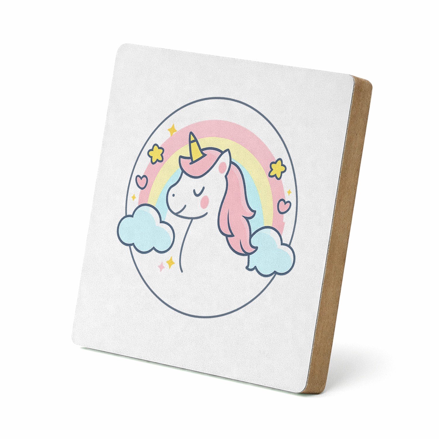 Mr Cadeautjes MDF staande fotolijst 15,2 x 15,2 - design Pastel jungleklok met een vriendelijke giraffe als middelpun | cadeau Wit