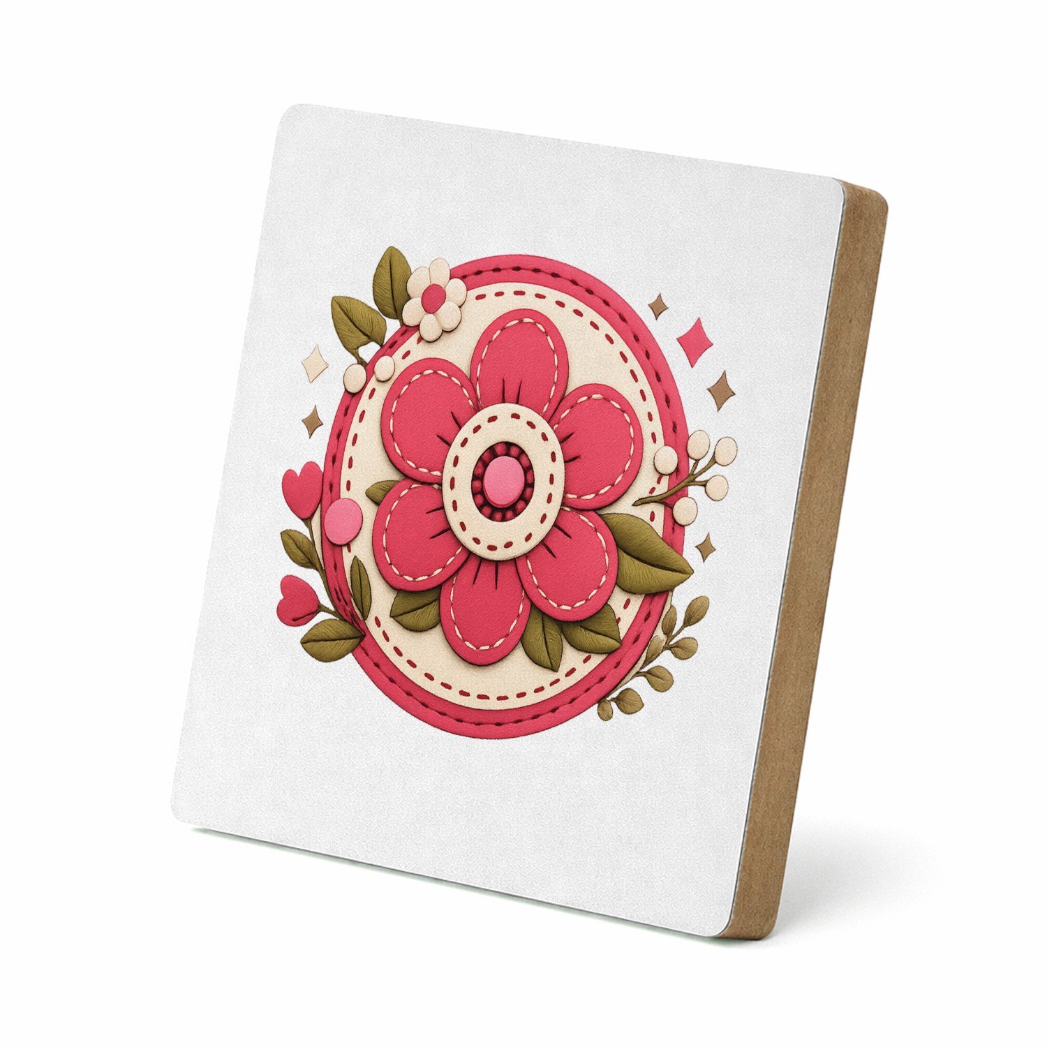 Mr Cadeautjes MDF staande fotolijst 15,2 x 15,2 - design Een vrolijke complimentenbadge met retro bloemenkader en cen | cadeau Wit