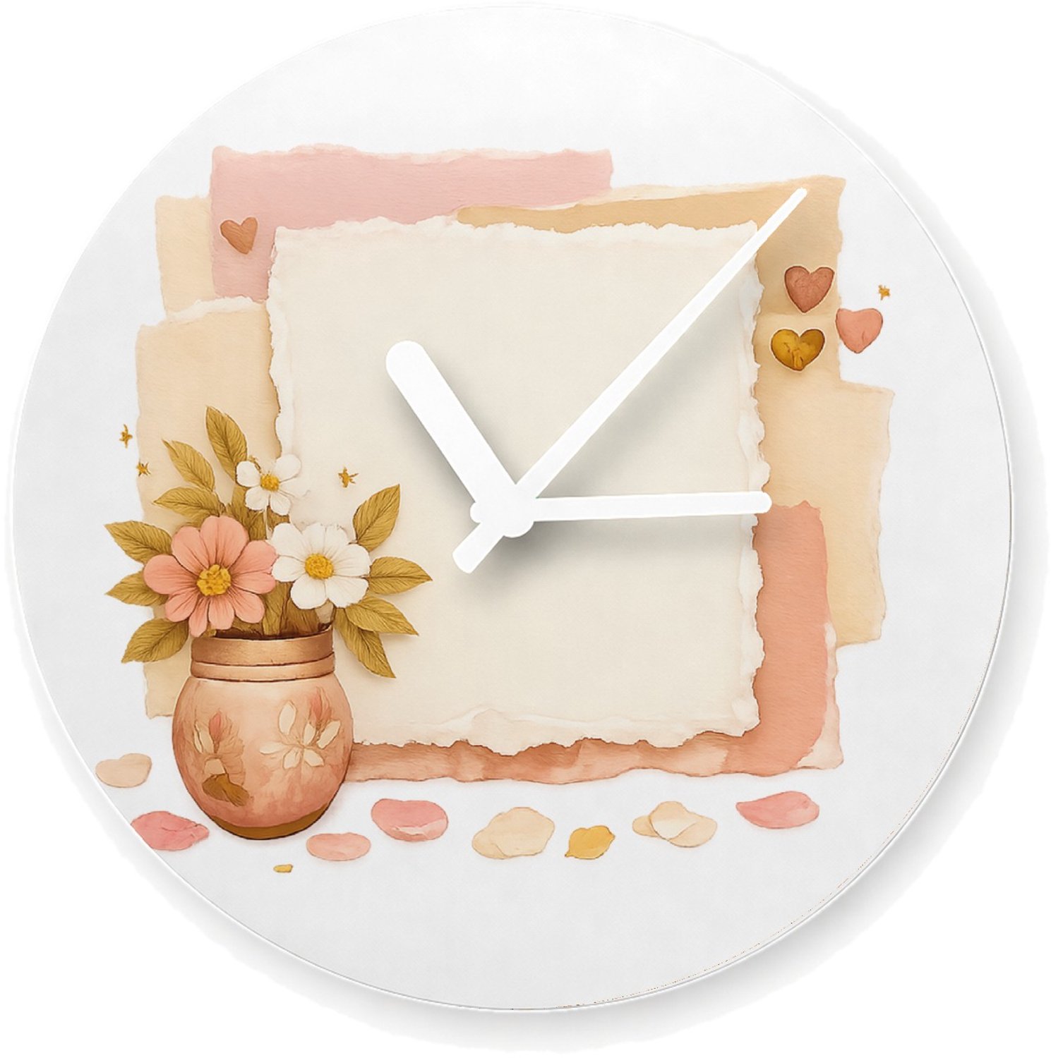 Mr Cadeautjes Glazen klok Ø 20 - design Een zachte, luxe collage met een positieve affirmatie in het | cadeau Wit