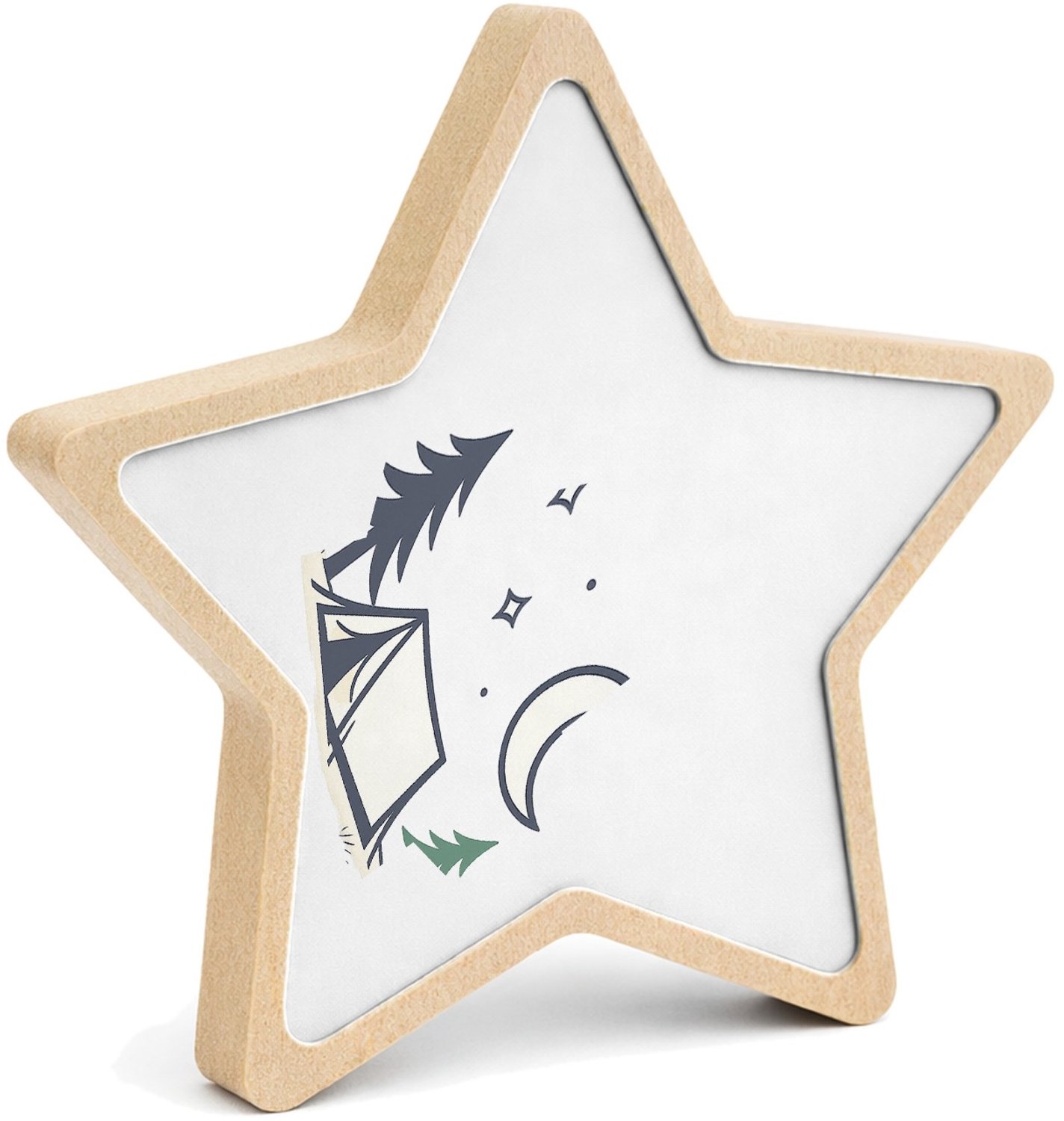 Mr Cadeautjes MDF fotolijst ster 14 x 13,5 - design Minimalistische campingnacht met een kalme, speelse typograf | cadeau Wit