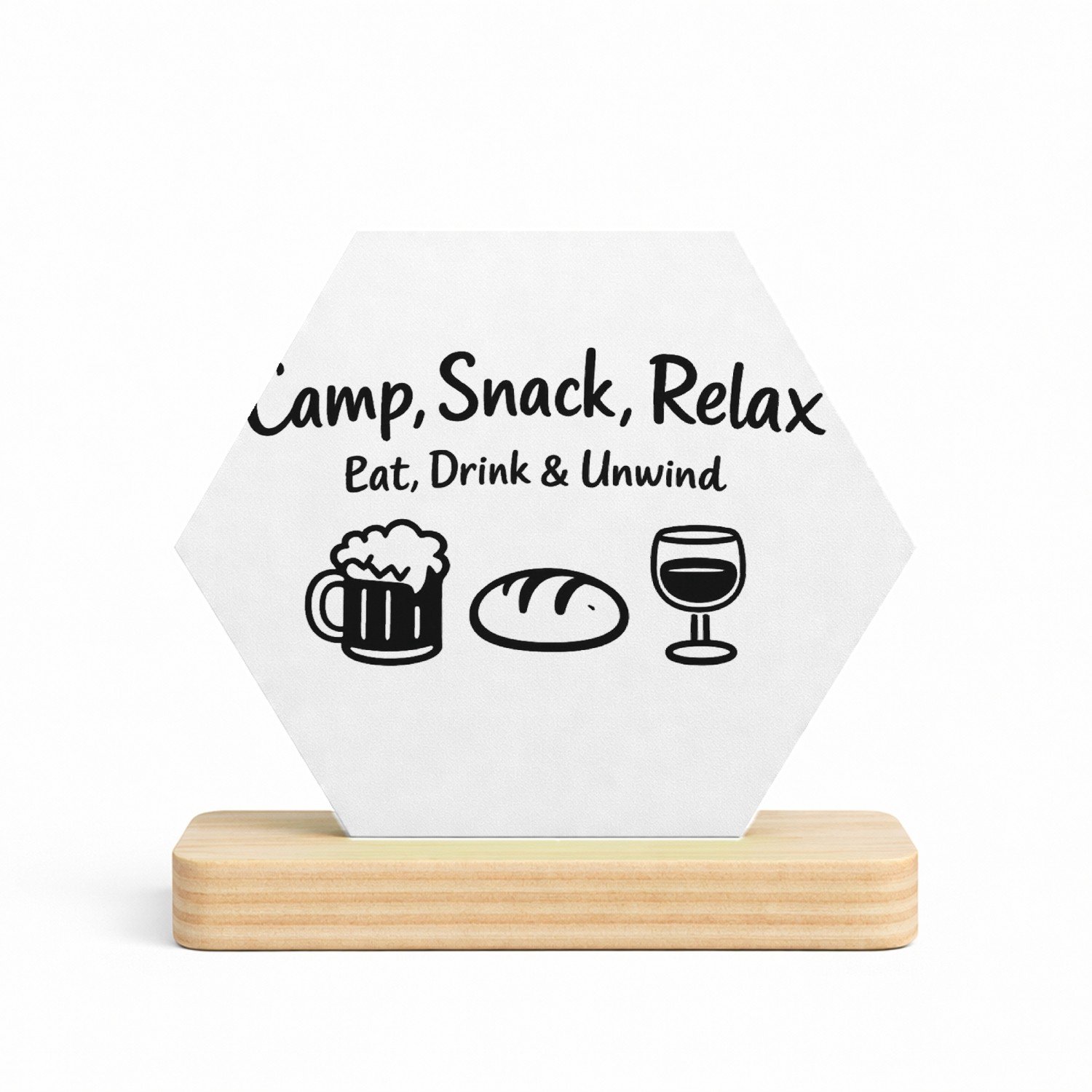 Mr Cadeautjes MDF fotolijst/inleg hexagon 14 x 13 - design Minimalistische borrelhumor voor buitenactiviteiten met een | cadeau Wit