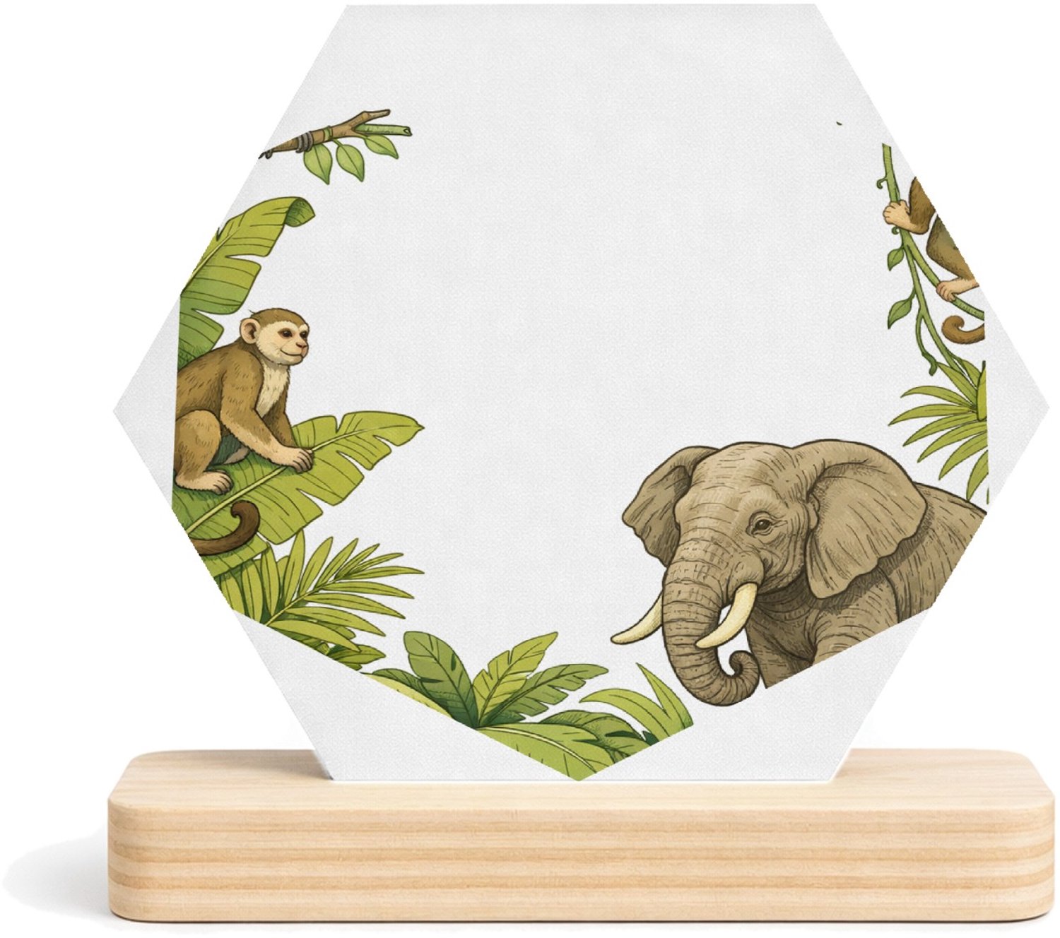 Mr Cadeautjes MDF fotolijst/inleg hexagon 14 x 13 - design Savanne-rand met grote rust in het midden | cadeau Wit