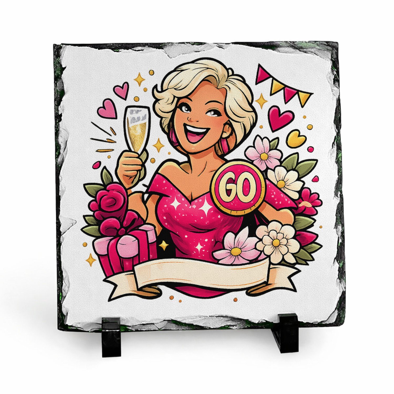 Mr Cadeautjes Leisteen vierkant 15 x 15 - design Glamoureuze jubileumviering met een andere levensfase en een | cadeau Wit