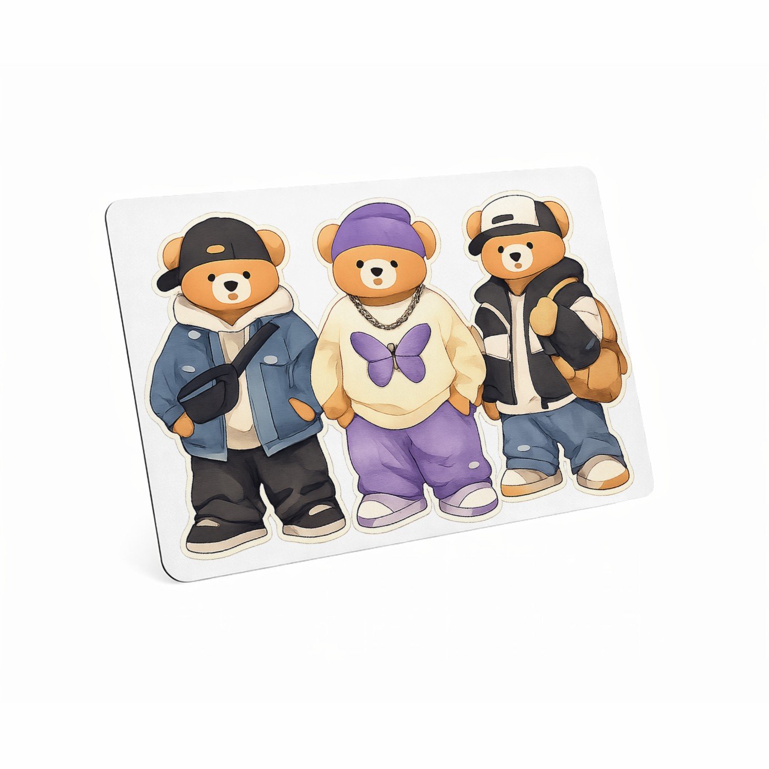 Mr Cadeautjes MDF magnetische fotolijst 28 x 19 - design Een trio van konijnen als hippe stadsfiguren met jassen, pet | cadeau Wit