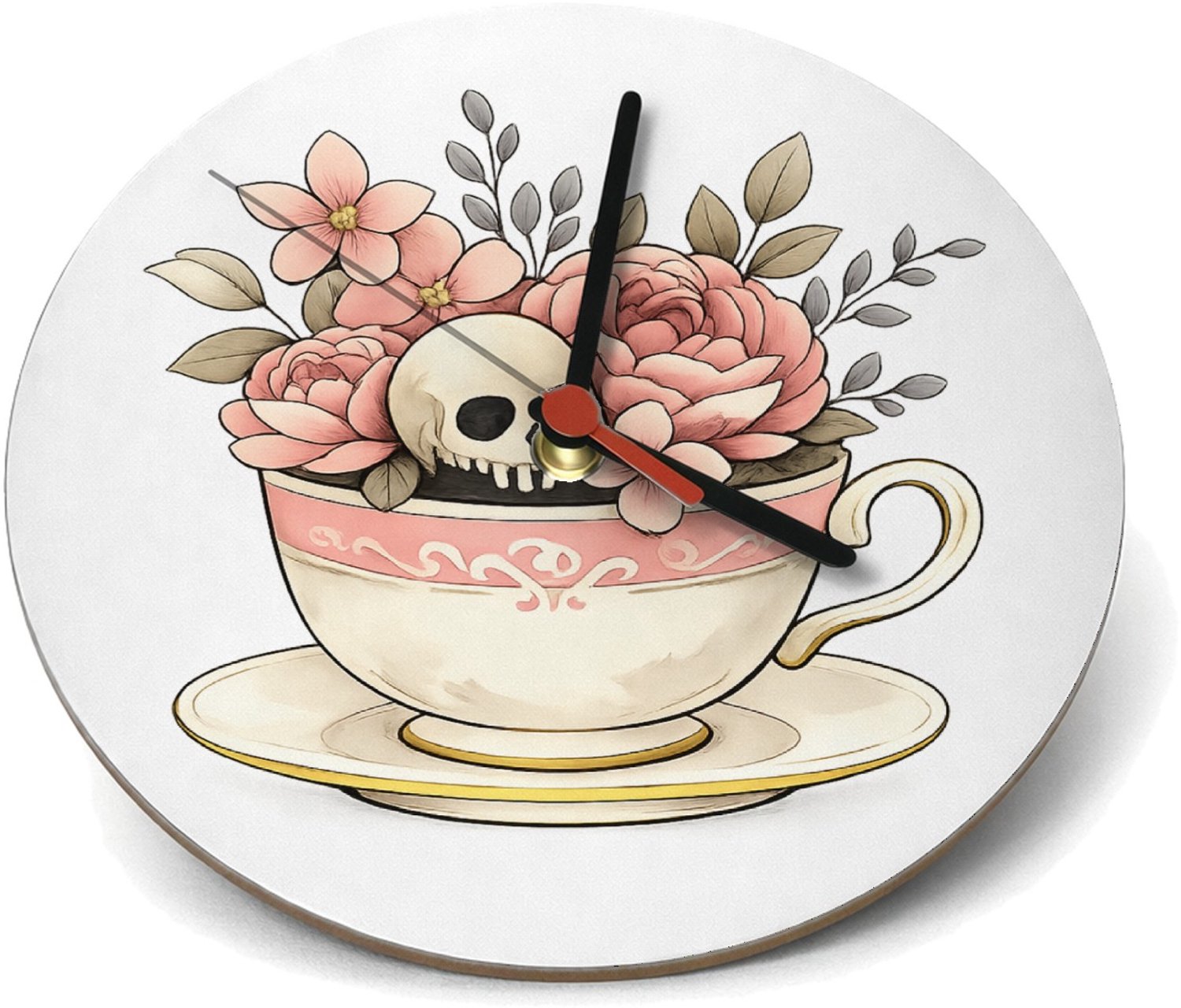 Mr Cadeautjes Klok rond Ø 19 - design Een vrolijk botanisch contrast tussen iets zachts en iets on | cadeau Wit