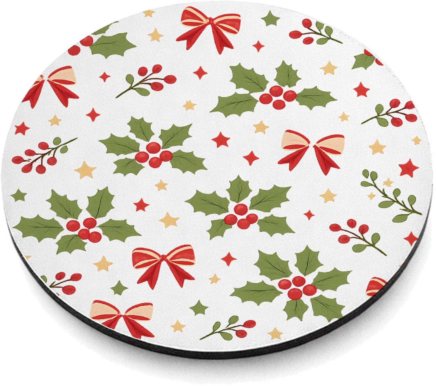 Mr Cadeautjes MDF magnetische fotolijst rond Ø 9,5 - design Luchtig herhaalpatroon met winterse natuurmotieven in een el | cadeau Wit