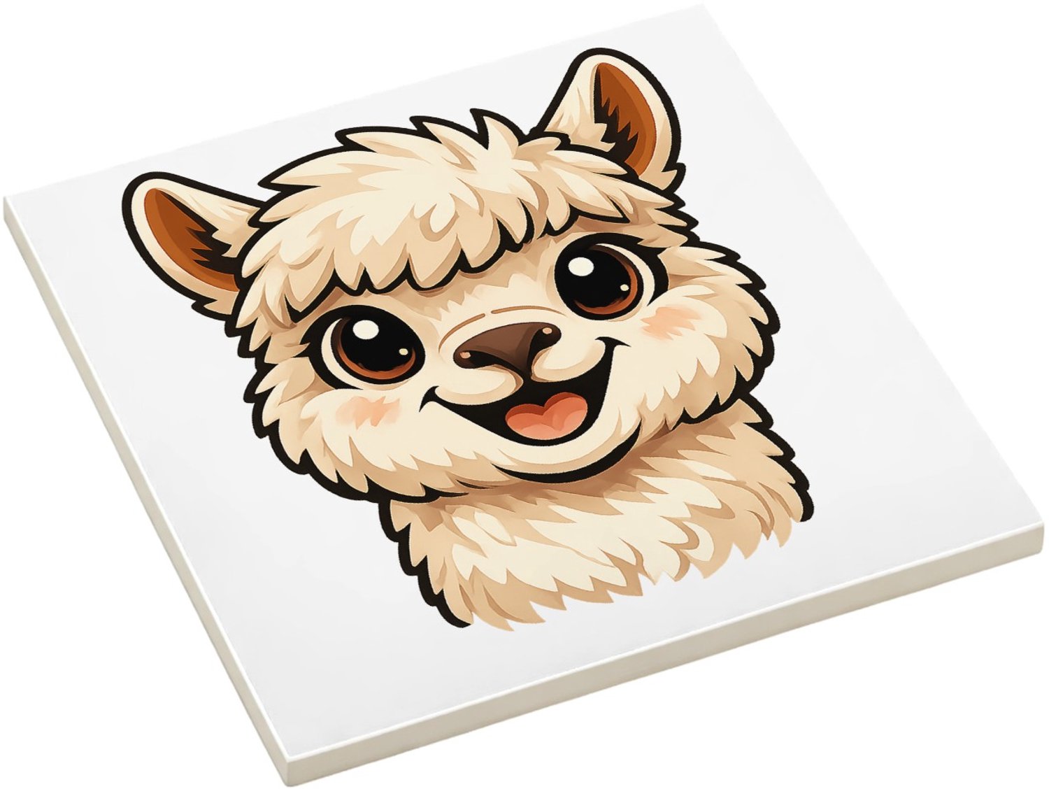 Mr Cadeautjes Fototegel Een vrolijke alpaca met grote, nieuwsgierige ogen en een bre - 15 x 15 cm, keramiek - keuken, badkamer, decoratie | cadeau Wit