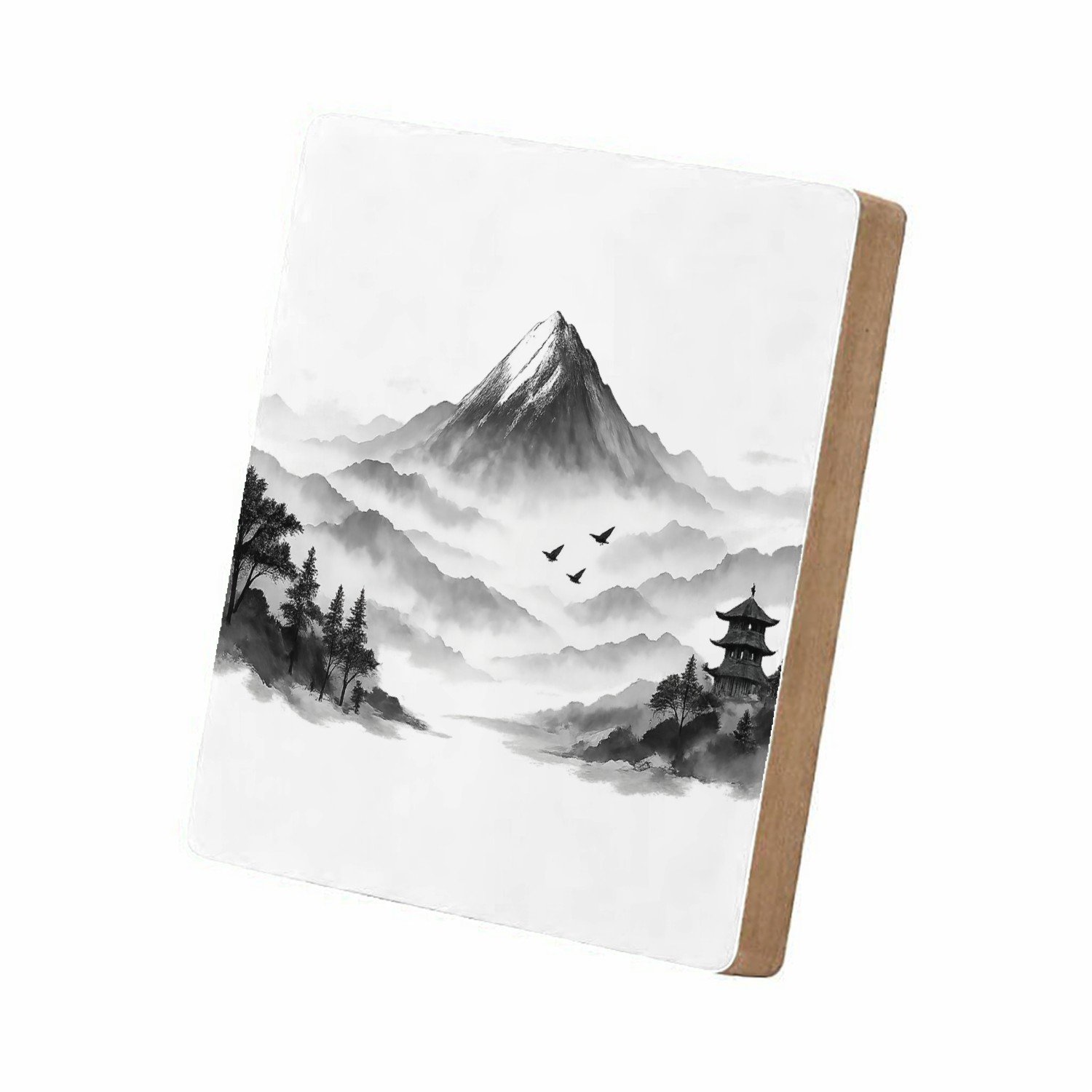 Mr Cadeautjes MDF staande fotolijst 15,2 x 15,2 - design Rustgevende bosmist met een enkele monumentale boom en zacht | cadeau Wit