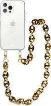 xoxo Wildhearts silicone case met koord - Transparant telefoonhoesje met koord - telefoonketting - Marble Brown - Lang koord - Cord Case - geschikt voor Apple iPhone 13 Pro Max hoesje - Ketting met marmere look - marmer - bruin