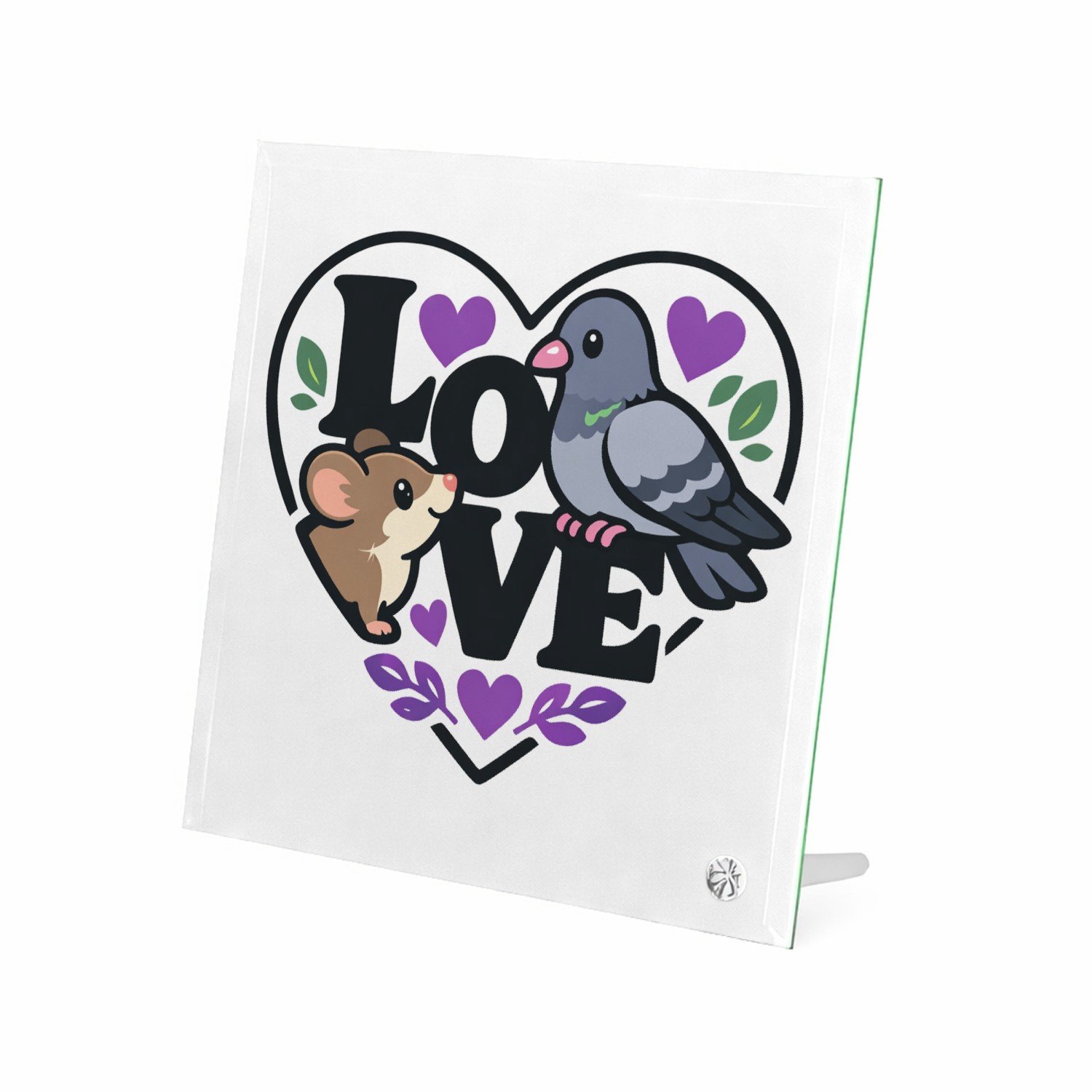 Mr Cadeautjes Glasframe 20 x 20 - design Een romantische maar luchtige dierencombinatie waarbij een v | cadeau Wit