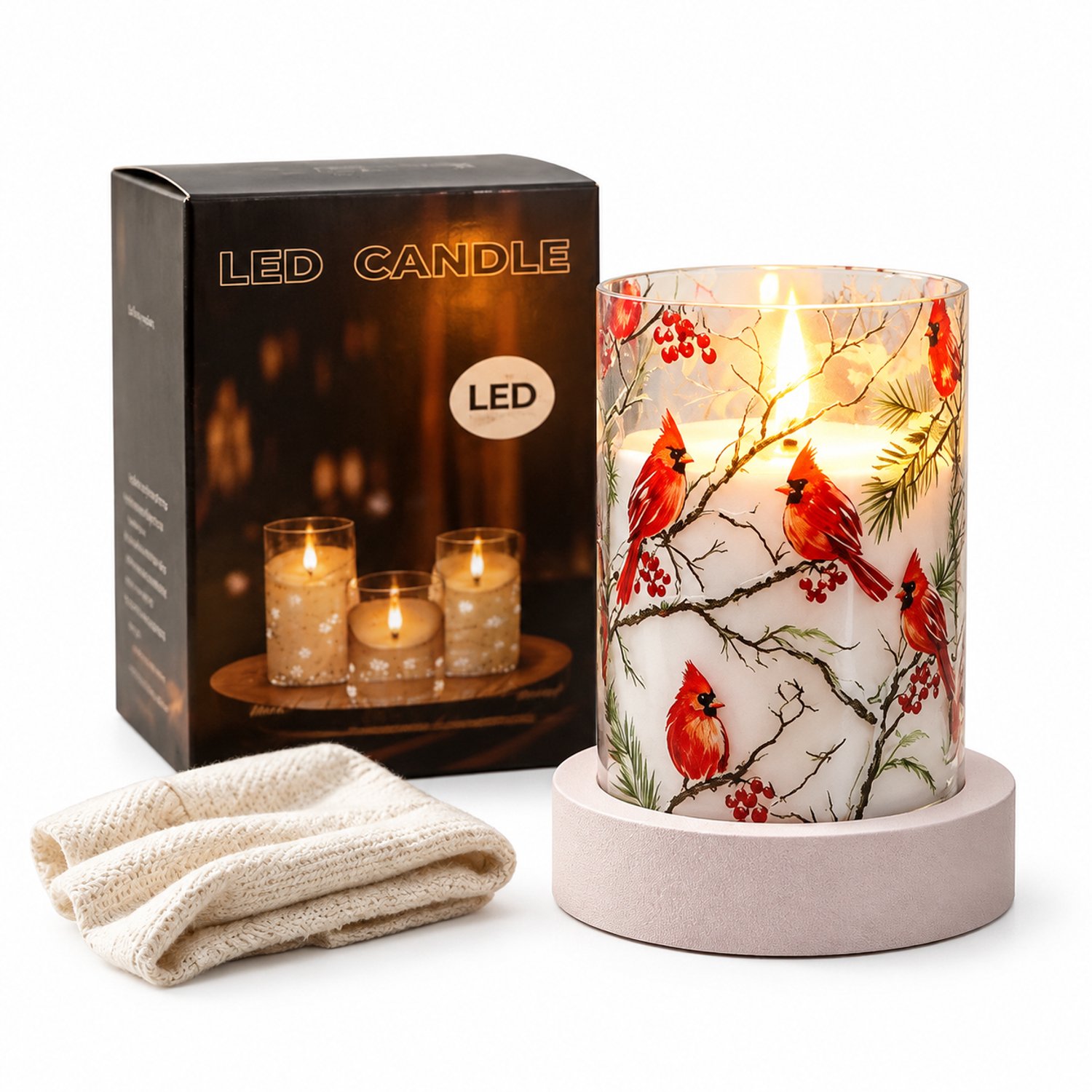 SWGOTA led kaarsen: kaars met rode vogels, 7,5 x 10 cm, warm licht en cilindervorm, voor kerst- en tafeldecoratie, zonder batterijen Rood