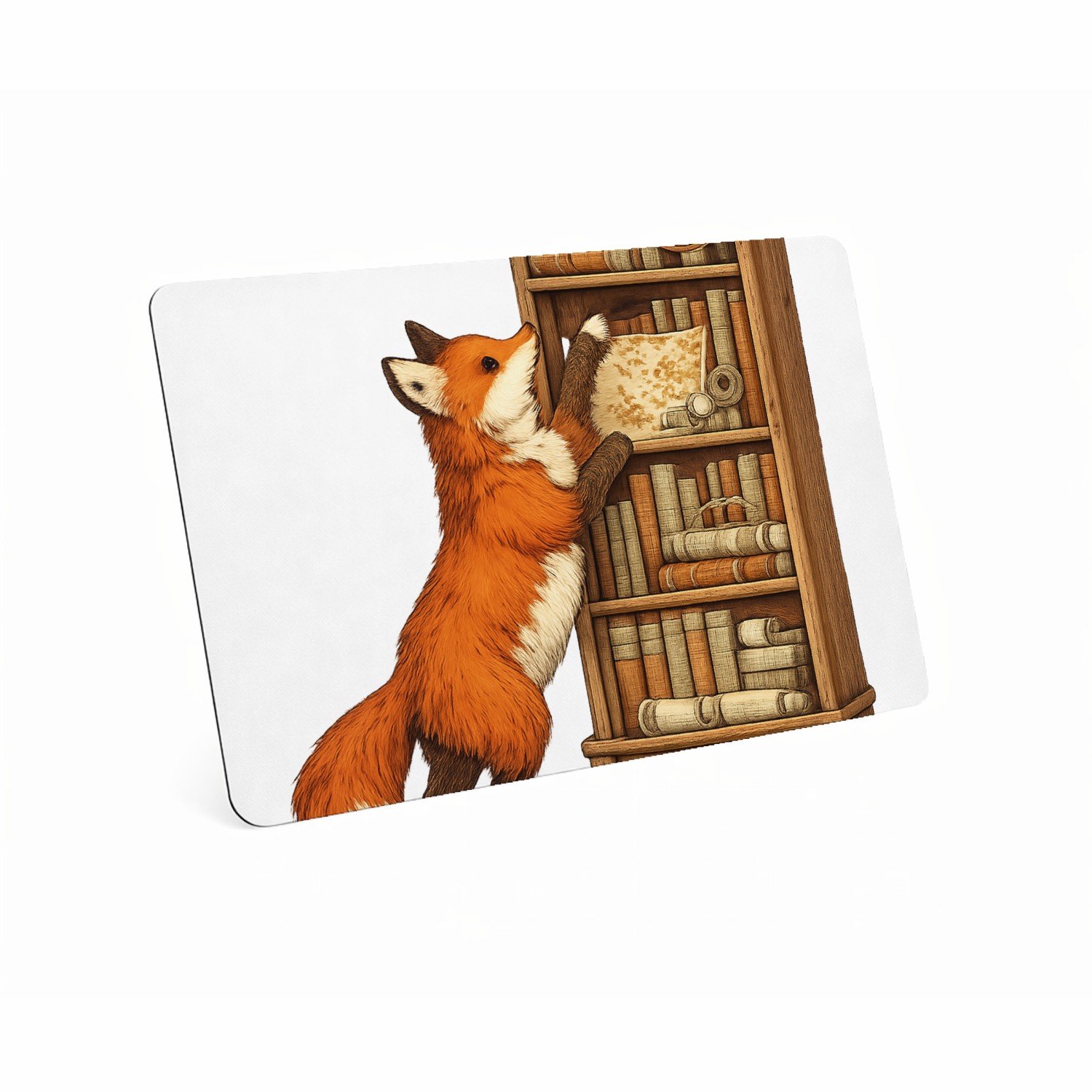 Mr Cadeautjes MDF magnetische fotolijst 28 x 19 - design Een nieuwsgierige vos die tussen stapels oude kaarten en boe | cadeau Wit