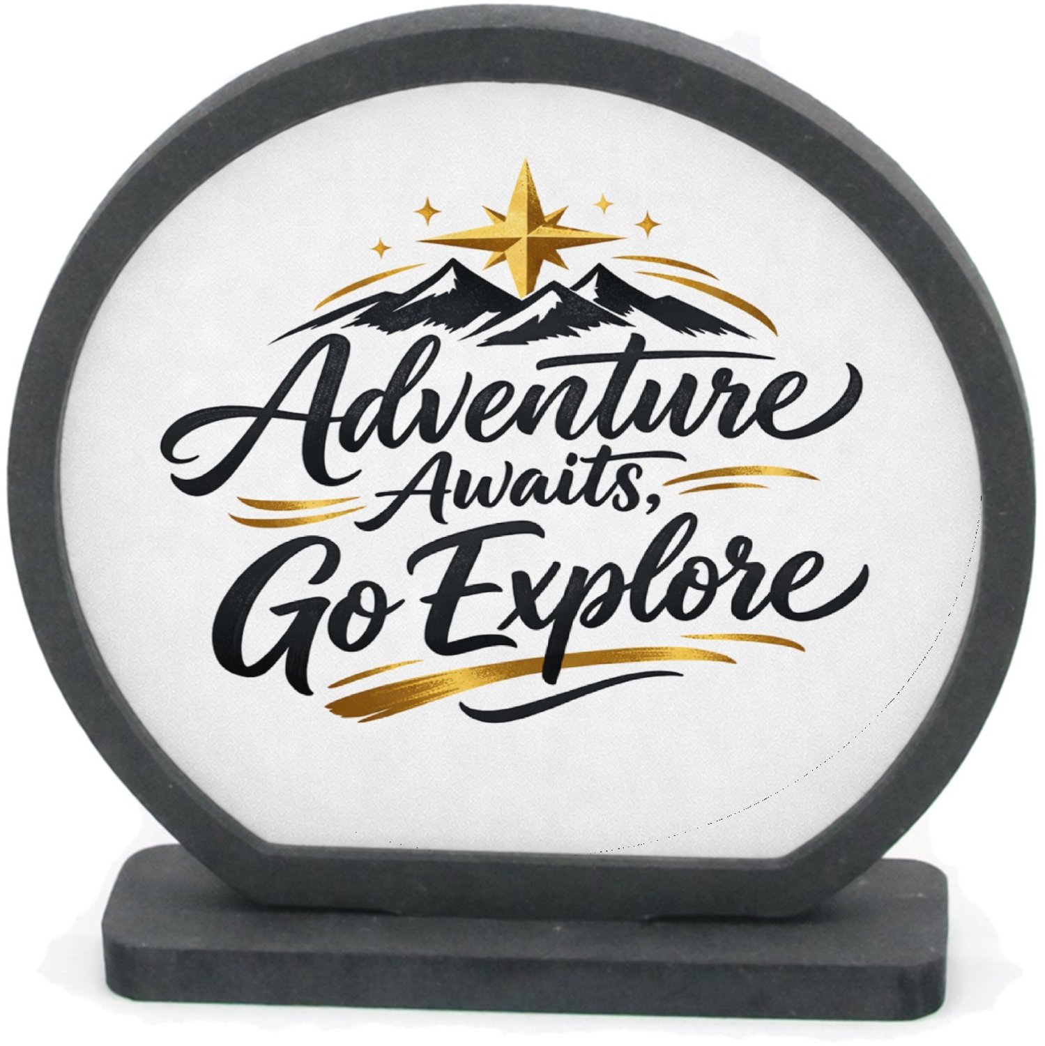 Mr Cadeautjes Houten fotolijst rond met MDF inleg - design Een luxe reisquote met een andere natuurlijke ondergrond en | cadeau Wit