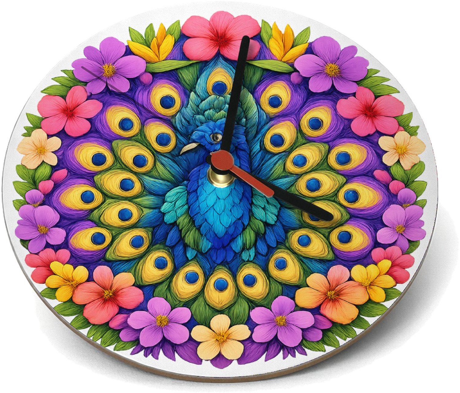 Mr Cadeautjes Klok rond Ø 19 - design Een majestueuze mandala van tropische bladeren en bloemen ro | cadeau Wit