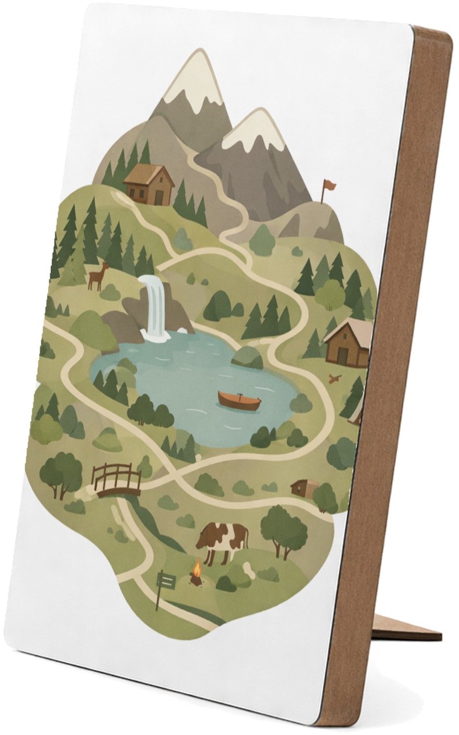Mr Cadeautjes Glasframe/MDF 12,7 x 17,8 - design Een gestileerde bergregio met wandelroutes, hutten en kleine | cadeau Wit
