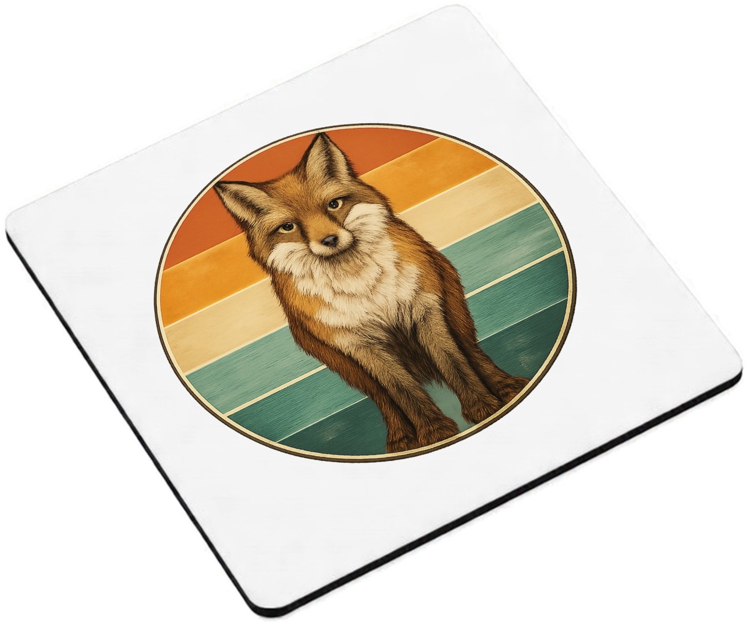 Mr Cadeautjes MDF magnetische fotolijst vierkant 9,5 - design Een frontale bergkat in een ronde badge met horizontale kleu | cadeau Wit