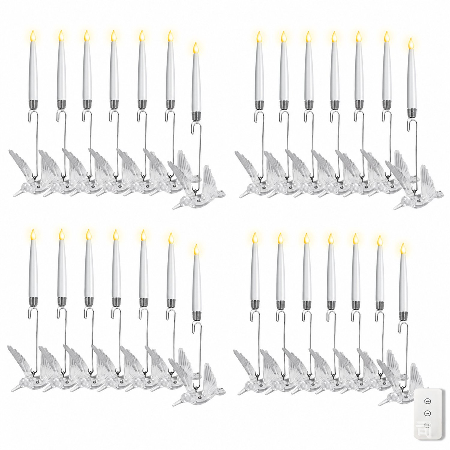 SWGOTA led kaarsen, set van 24 met vogelvormige haken en afstandsbediening voor kerst- en feestdecoratie Wit