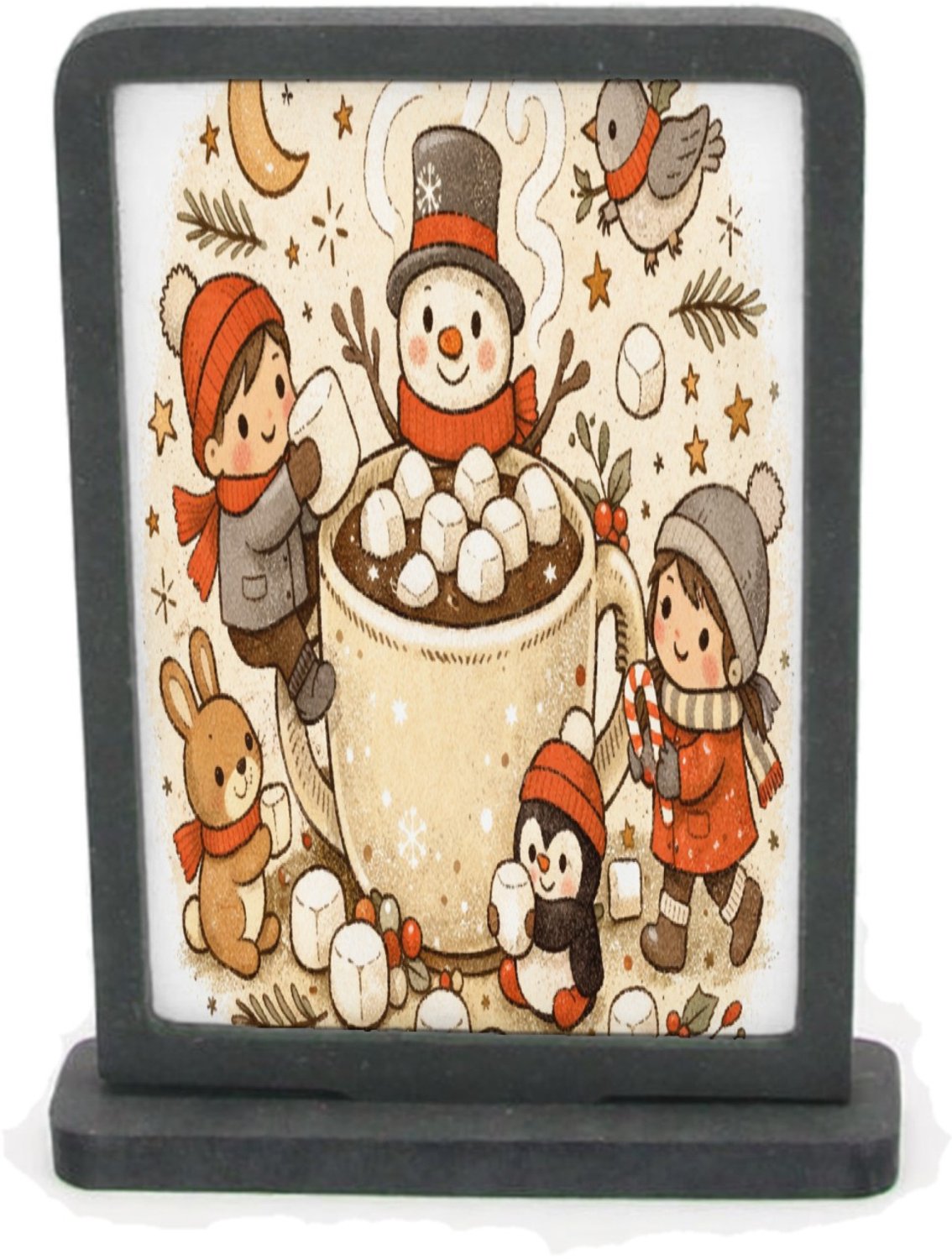 Mr Cadeautjes Houten fotolijst rechthoek met MDF inleg - design Een knusse winterkeuken-scène met bewegende figuren rond een | cadeau Wit