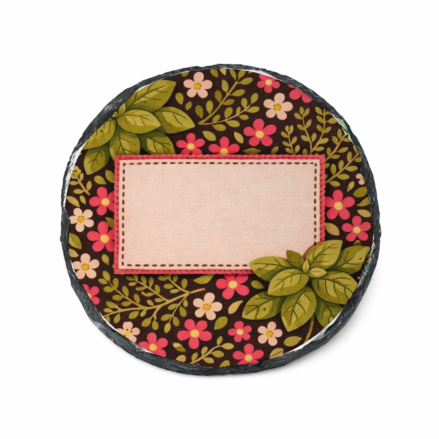 Mr Cadeautjes Leisteen rond Ø 14 - design Een handgemaakte keukenprint met kruiden en labelkaart | cadeau Wit