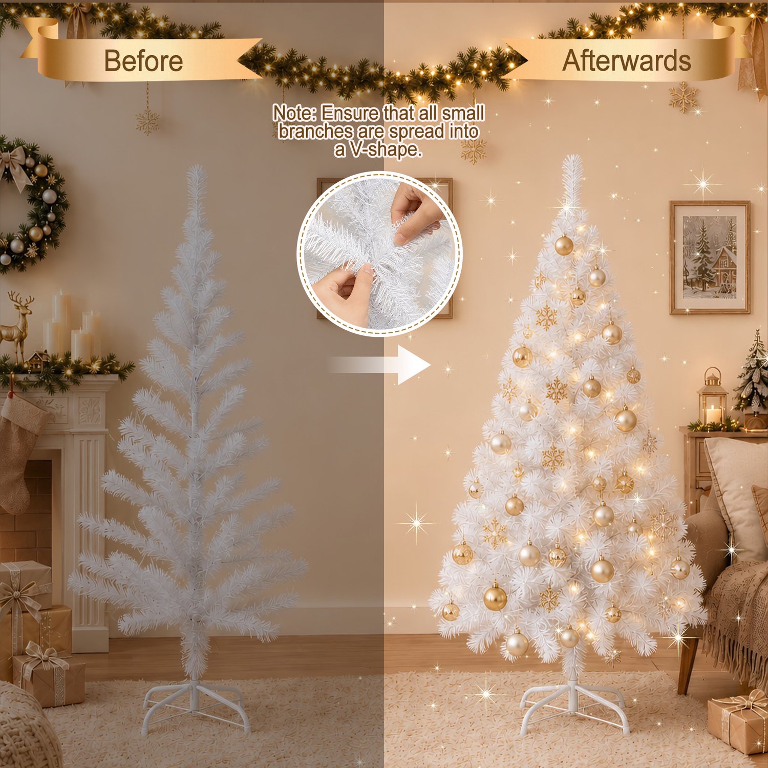 Kerstboom – 210cm Kunstkerstboom – Wit PVC – met Standaard – foto 5