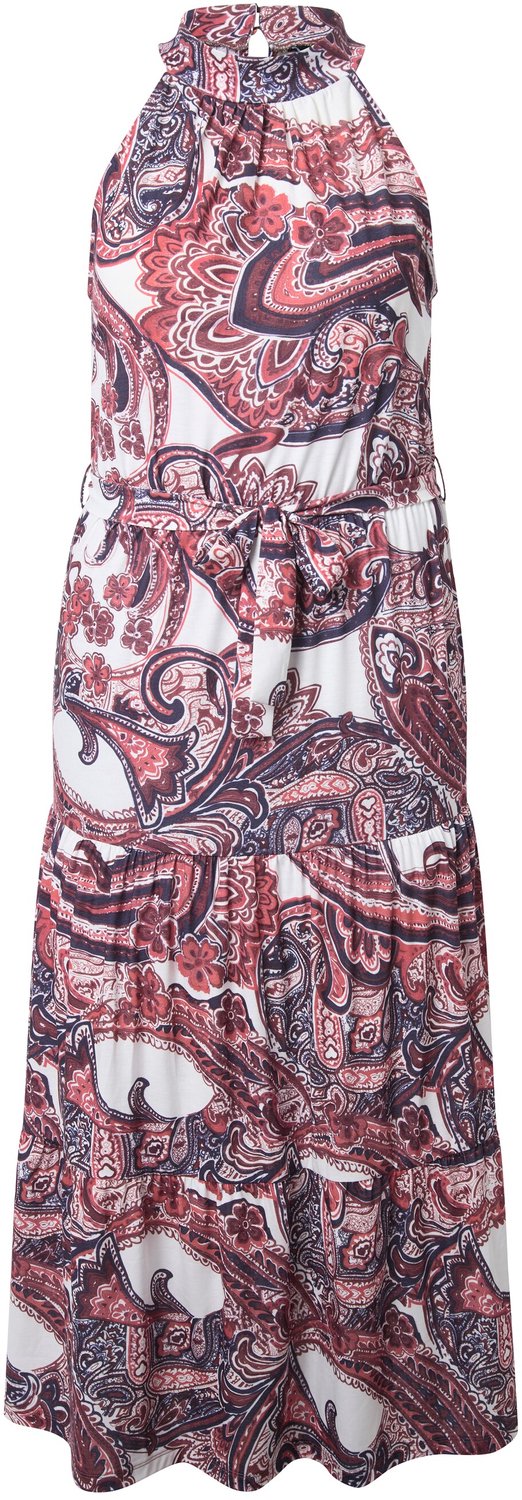 Ulla Popken Dames - Maxi-jurk boho-motief opstaande kraag volantzoom - Off-white - Maat 46+