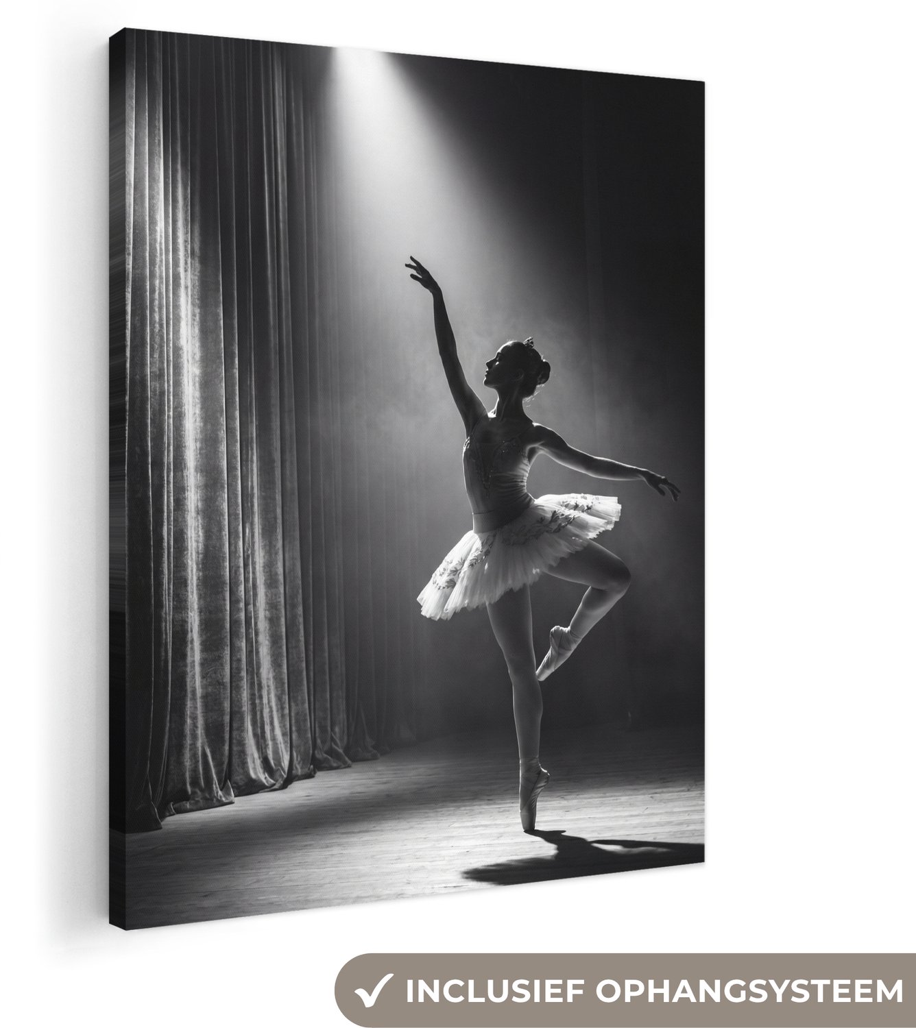 Canvas schilderij 70x100 cm - Exclusieve wanddecoratie Danser - Podium - Zwart-wit - Kunst - Klassiek - Muurdecoratie woonkamer - Slaapkamer decoratie - Kamer accessoires - Schilderijen op canvas
