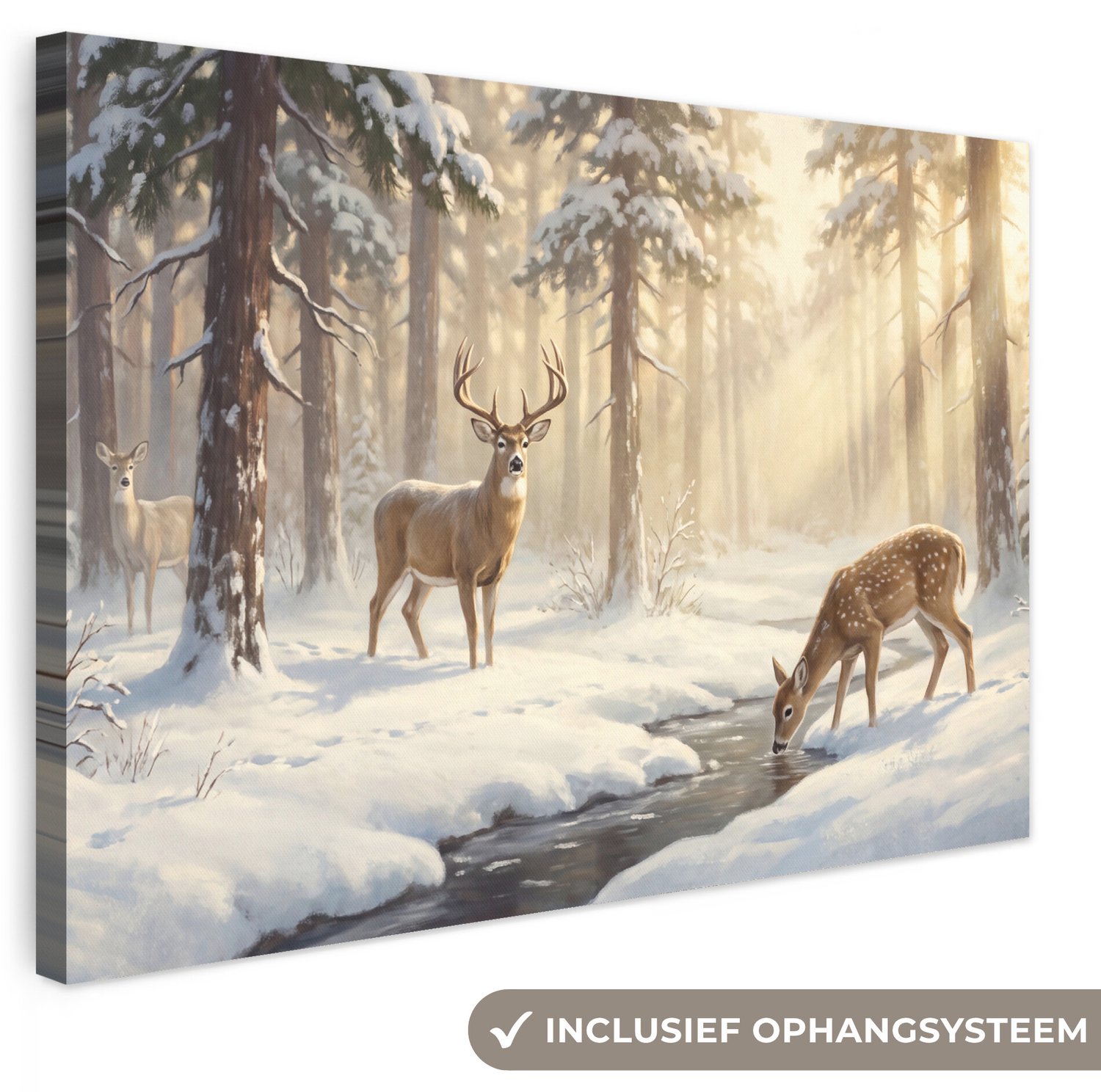 Canvas schilderij 90x60 cm - Exclusieve wanddecoratie Dieren - Sneeuw - Natuur - Muurdecoratie woonkamer - Slaapkamer decoratie - Kamer accessoires - Schilderijen op canvas