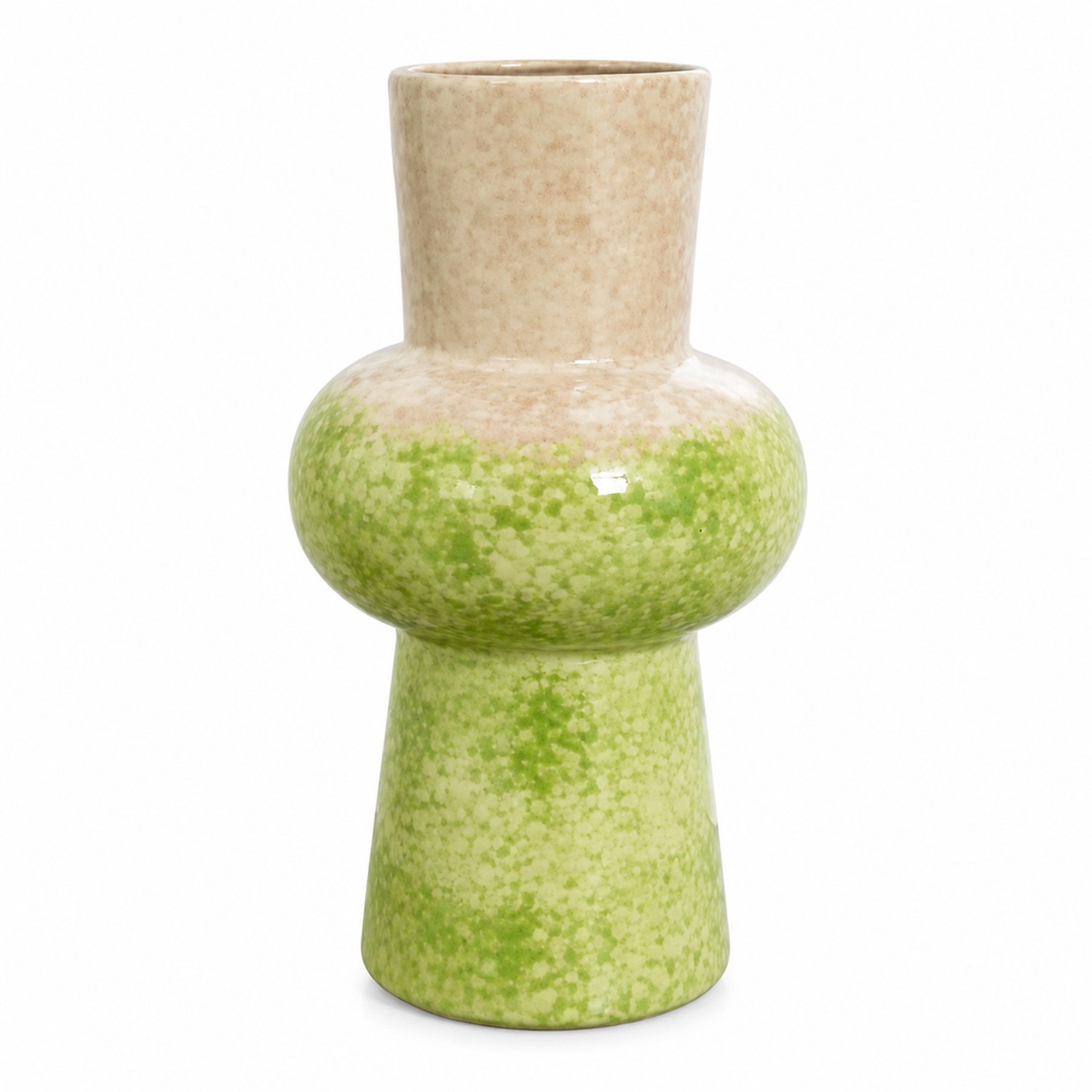 SWGOTA Keramische vaas in lantaarnvorm met groen-beige gevlekt glazuur - 19,8 cm hoog, opening 7 cm - voor bloemen en woondecoratie
