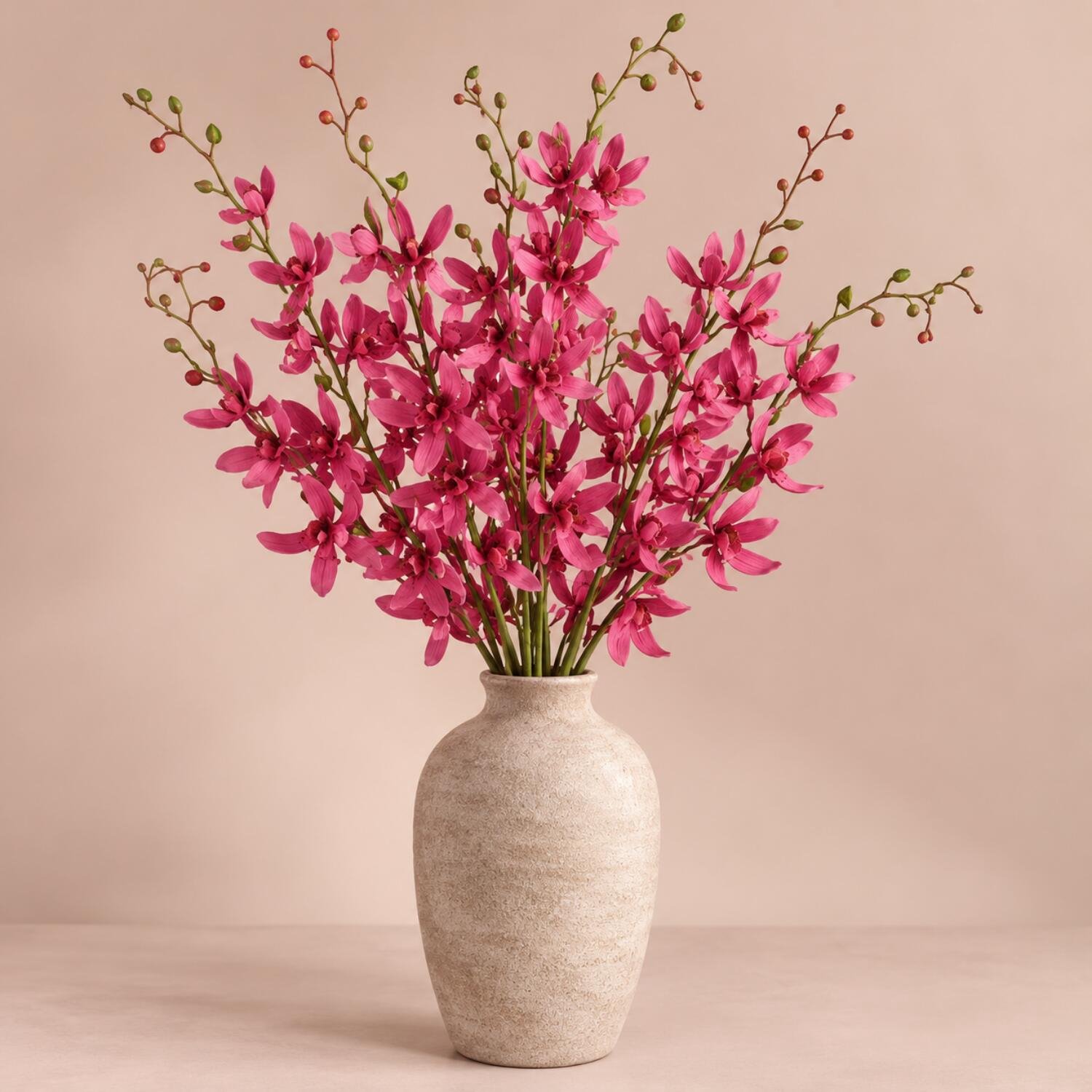 Mica Decorations Kunstbloem Orchidee Floristic - 5x - H95 cm - roze - kunststof - stelen kunstbloemen - boeket - kleine bloemetjes Fuchsia