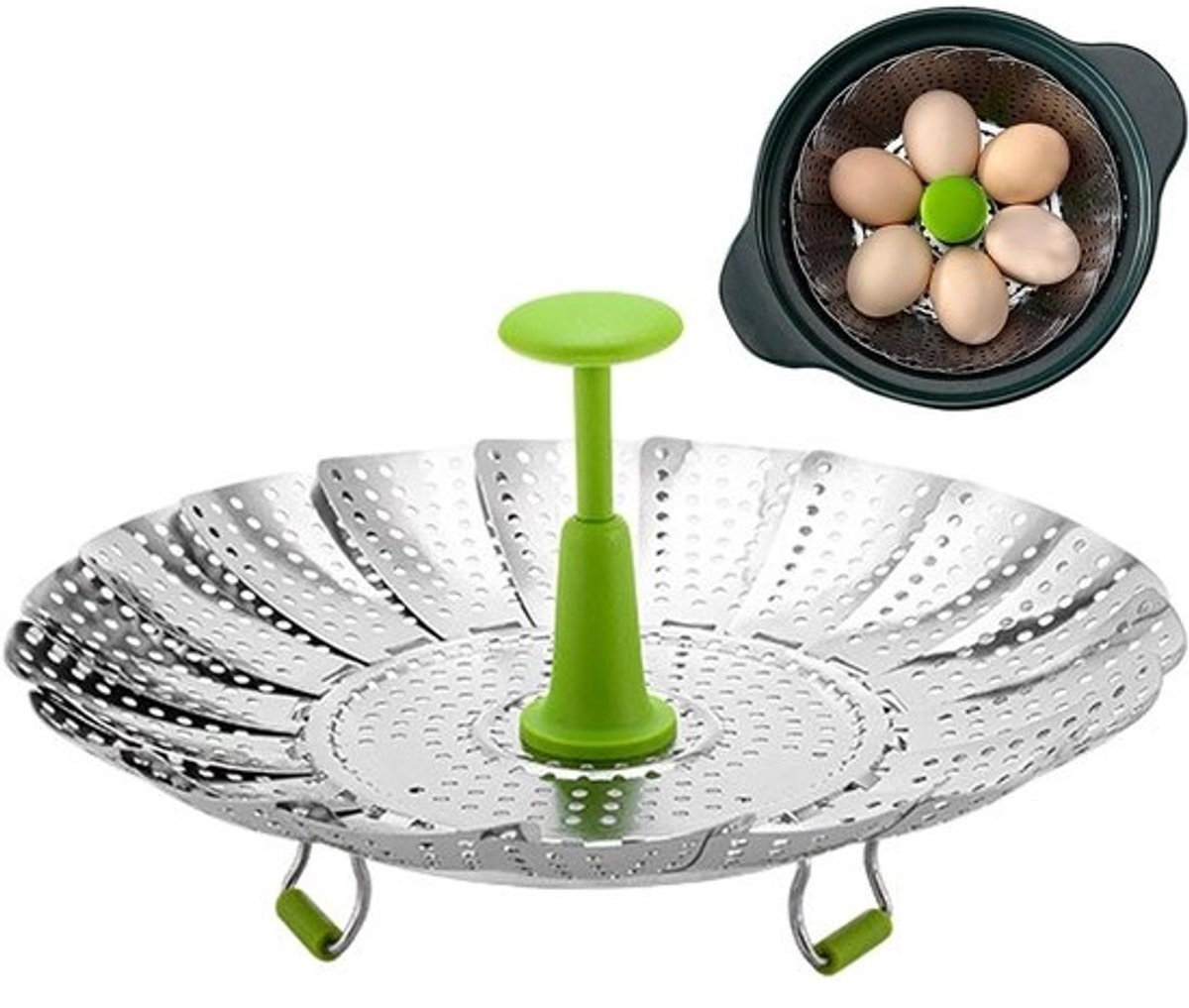 Stoomrek Roestvrijstaal - Mand Stomer - Gezond Koken - Intrekbaar Handvat - 28 cm - Zilverkleurig